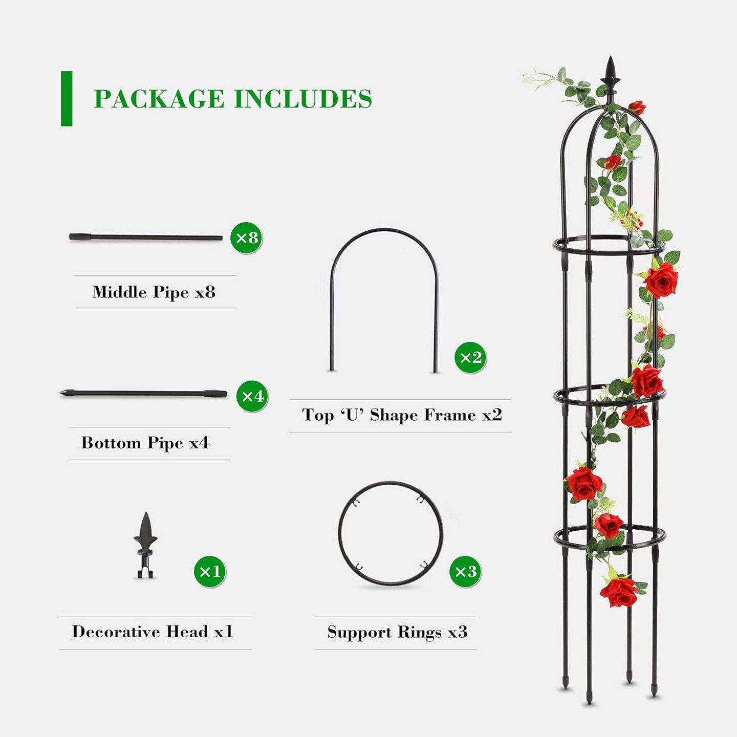 6.2ft Garden Obelisk Trellis Rustproof Metal Tower Stand