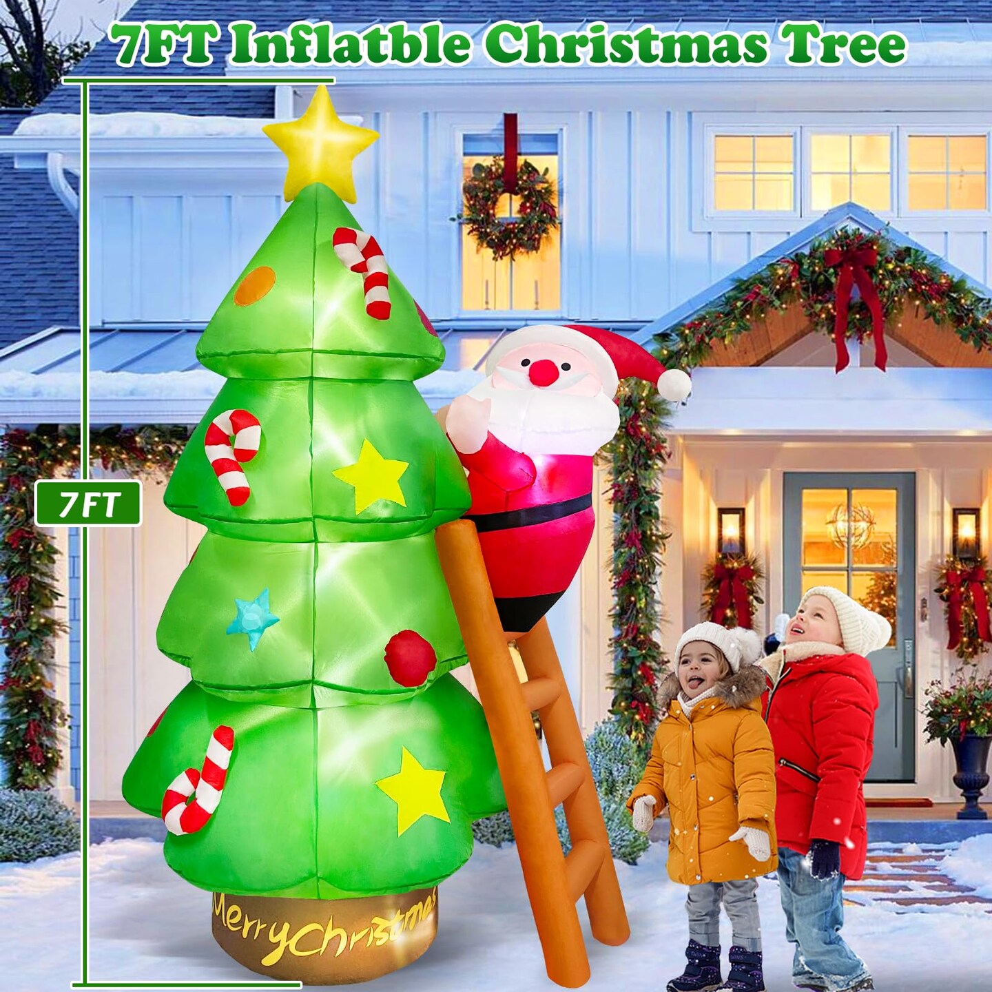 7 FT Christmas Inflatable Tree with Santa Claus Outdoor Decorations, Christmas Inflatables Tree Blow Up Yard Decoration Build-in LEDs Lighted D&#xE9;cor for Xmas Holiday Outside Garden Lawn Patio