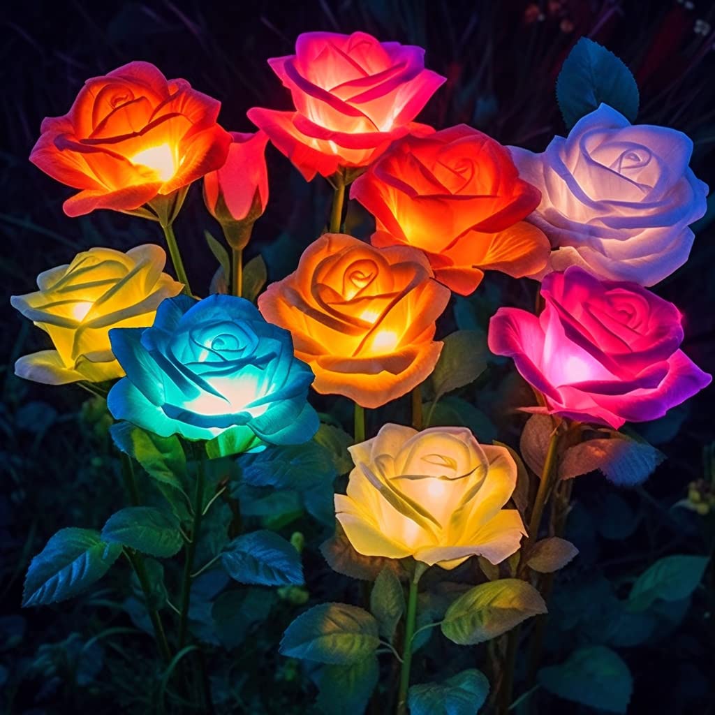 Solar Lights Outdoor Waterproof for Garden Decor, 4 Pack Solar Garden Lights for Outside, Outdoor Solar Lights for Yard with Solar Flowers Lights, Solar Powered Yard Decorations