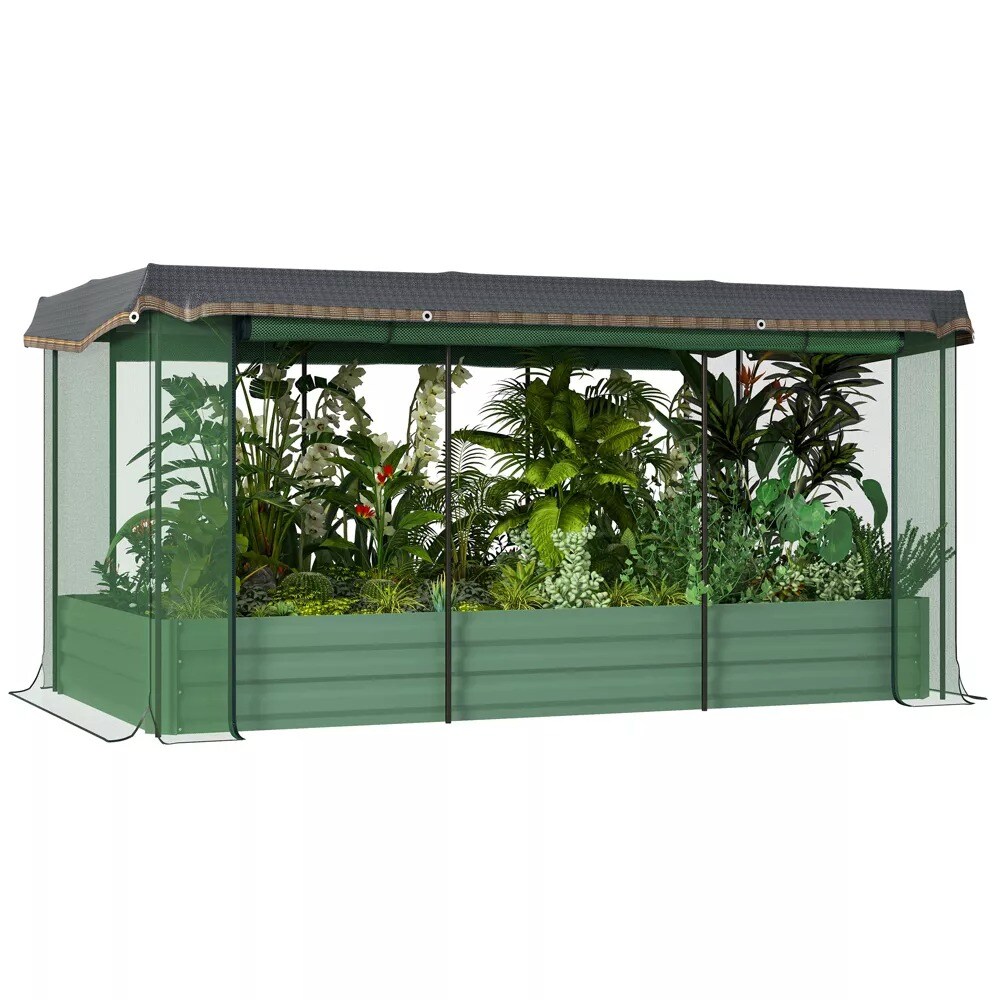 Galvanized Steel Raised Garden Bed with Crop Cage &#x26; Shade Cloth