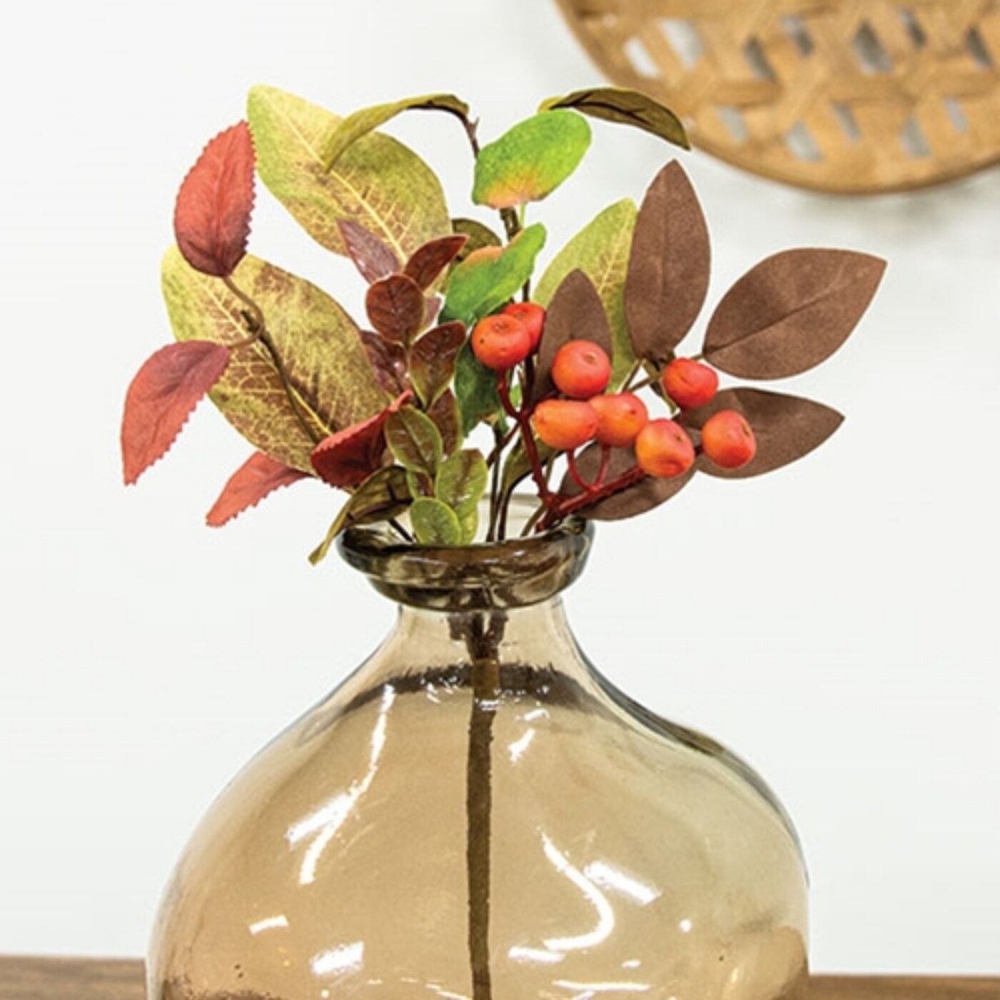 10&#x201D; Fall Decorative Gooseberry Pick with Orange Berries Autumn Foliage and Brown Stem