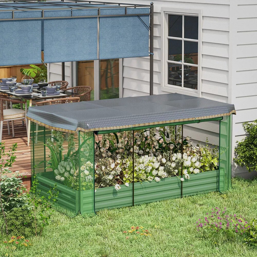 Galvanized Steel Raised Garden Bed with Crop Cage &#x26; Shade Cloth