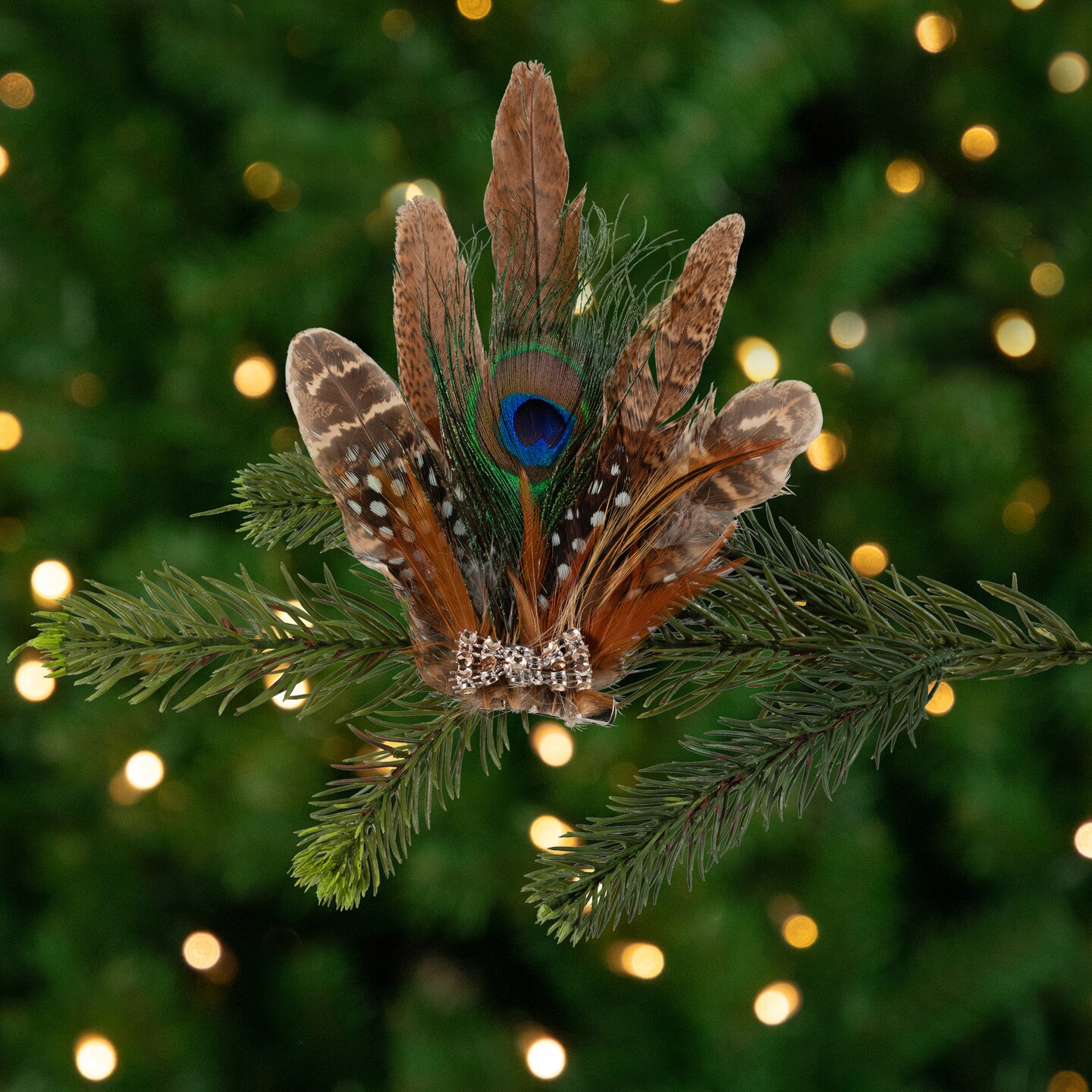 Northlight Peacock Feather Christmas Clip-On Ornament - 6&#x22; - Brown, White and Green