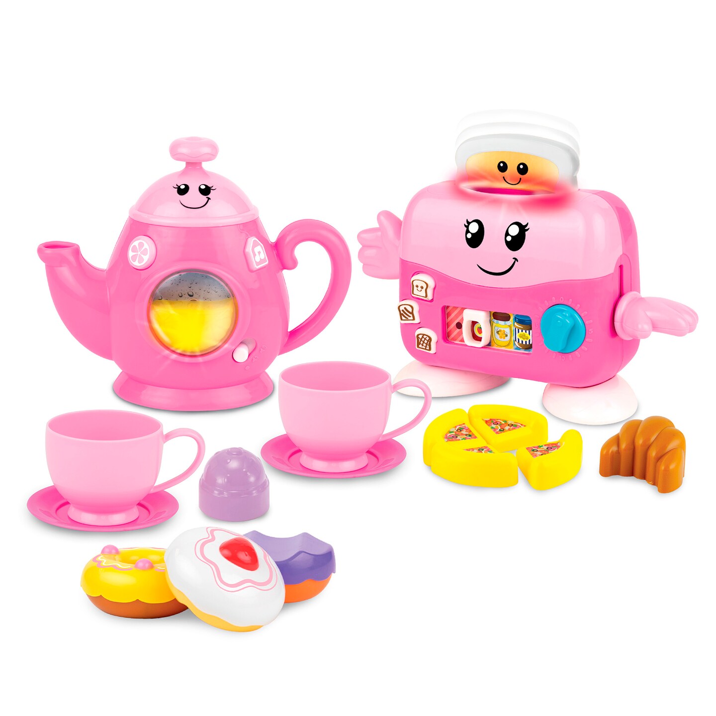 Winfun: Mycook Master - Toast &#x27;N Fun Tea Set - Pink - Lights &#x26; Sounds, Tea Pot, Pop-Up Toaster, Food Accessories &#x26; Cups, Toddlers &#x26; Kids Ages 18mo+