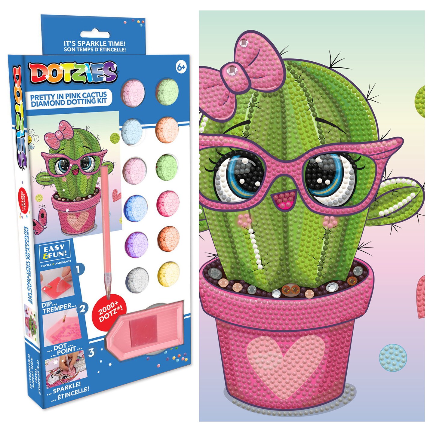Diamond Dotz Kits - Dotzies Pretty in Pink Cactus, Partial Drill, Round Dotz, Diamond Painting Kits, Diamond Art Kits for Adults, Cactus Diamond Art,  Diamond Art, Diamond Dotz Kits, 9.1&#x22;x9.1&#x22;