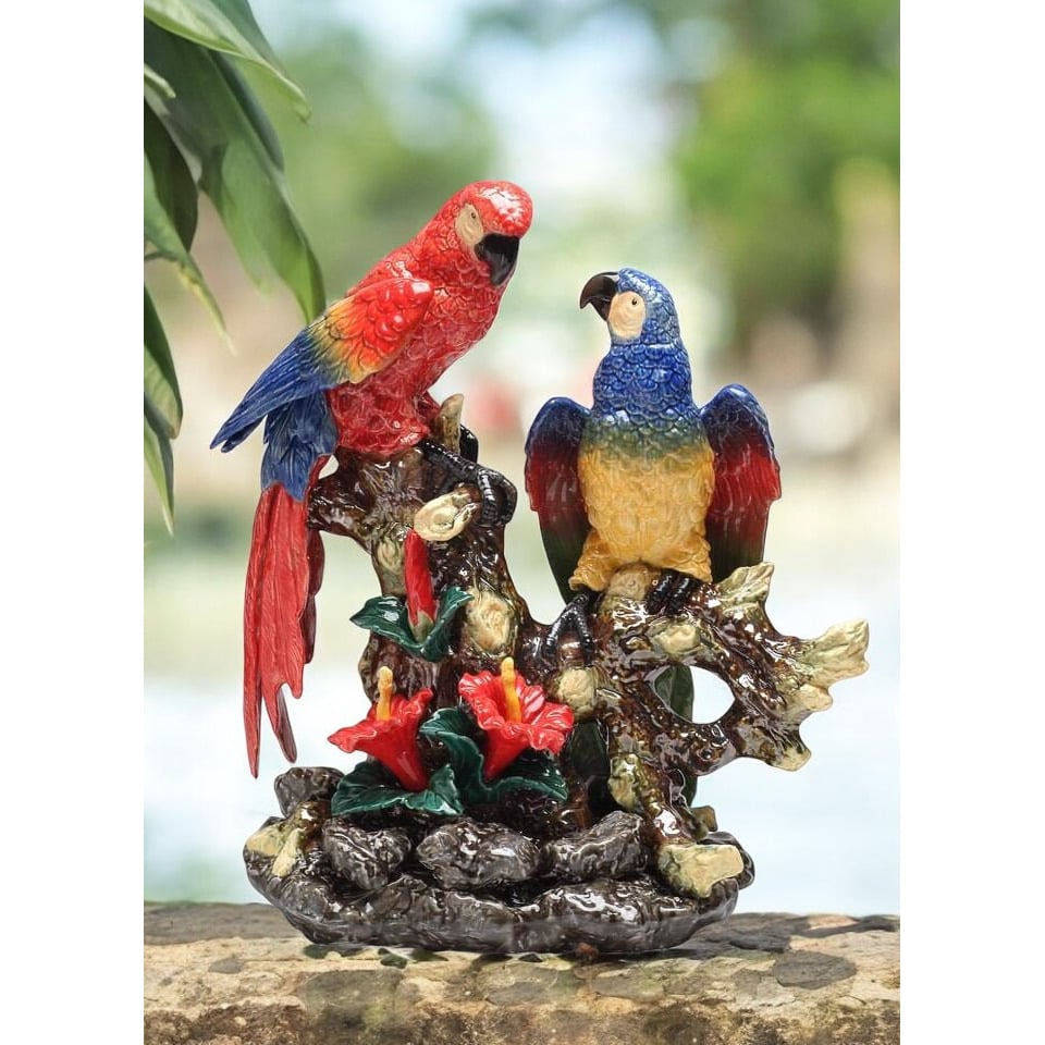 Ceramic Parrot Birds Statue Bird Watcher Gift Centerpiece Decor