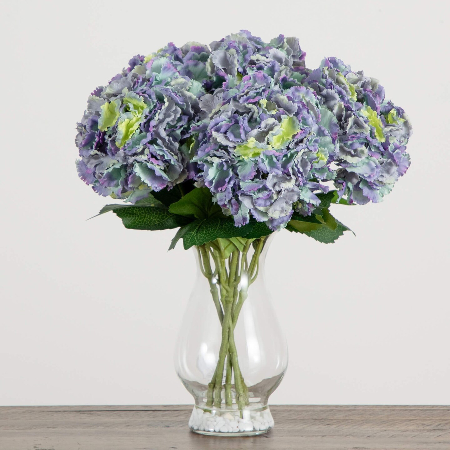 Nearly Natural Hydrangea Artificial Floral Arrangement with Glass Vase - 20&#x22; - Blue