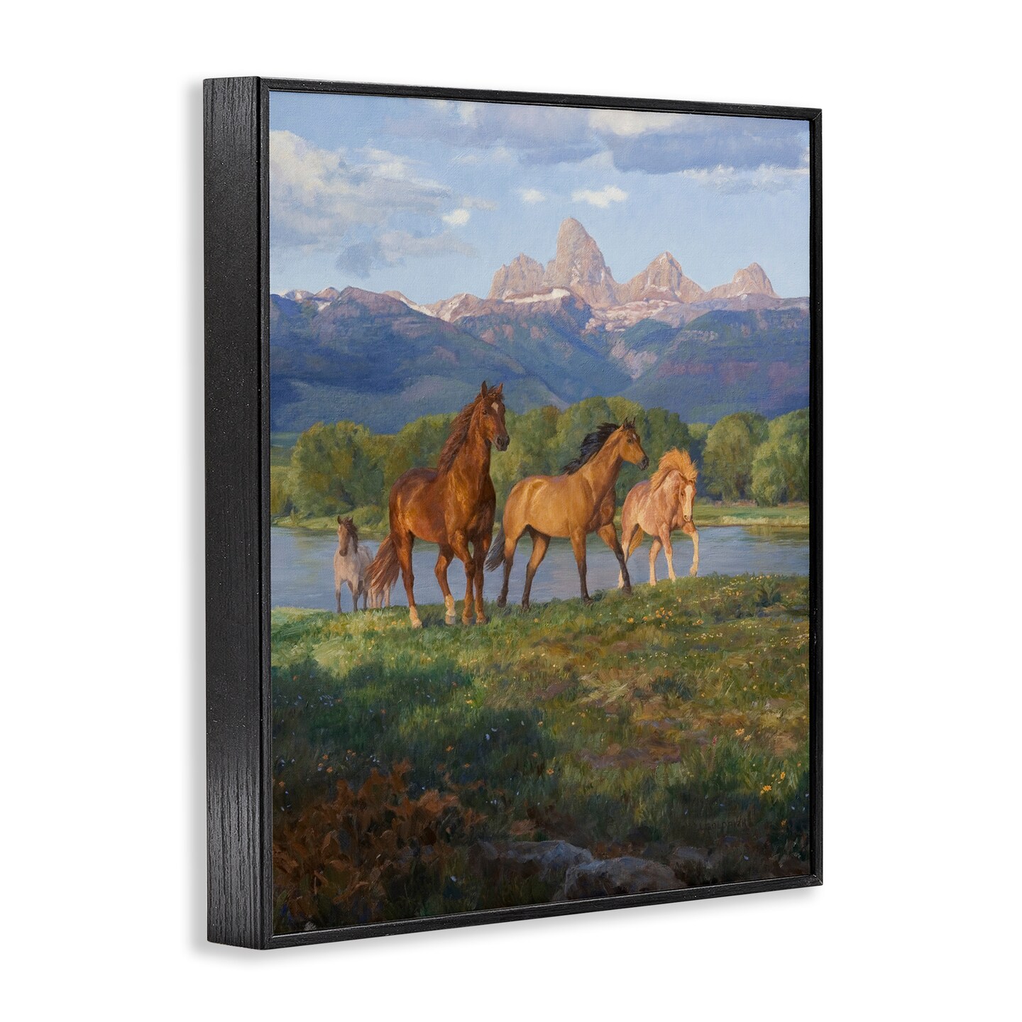 Stupell Industries Mountain River View Horses Framed Giclee By Claire Goldrick