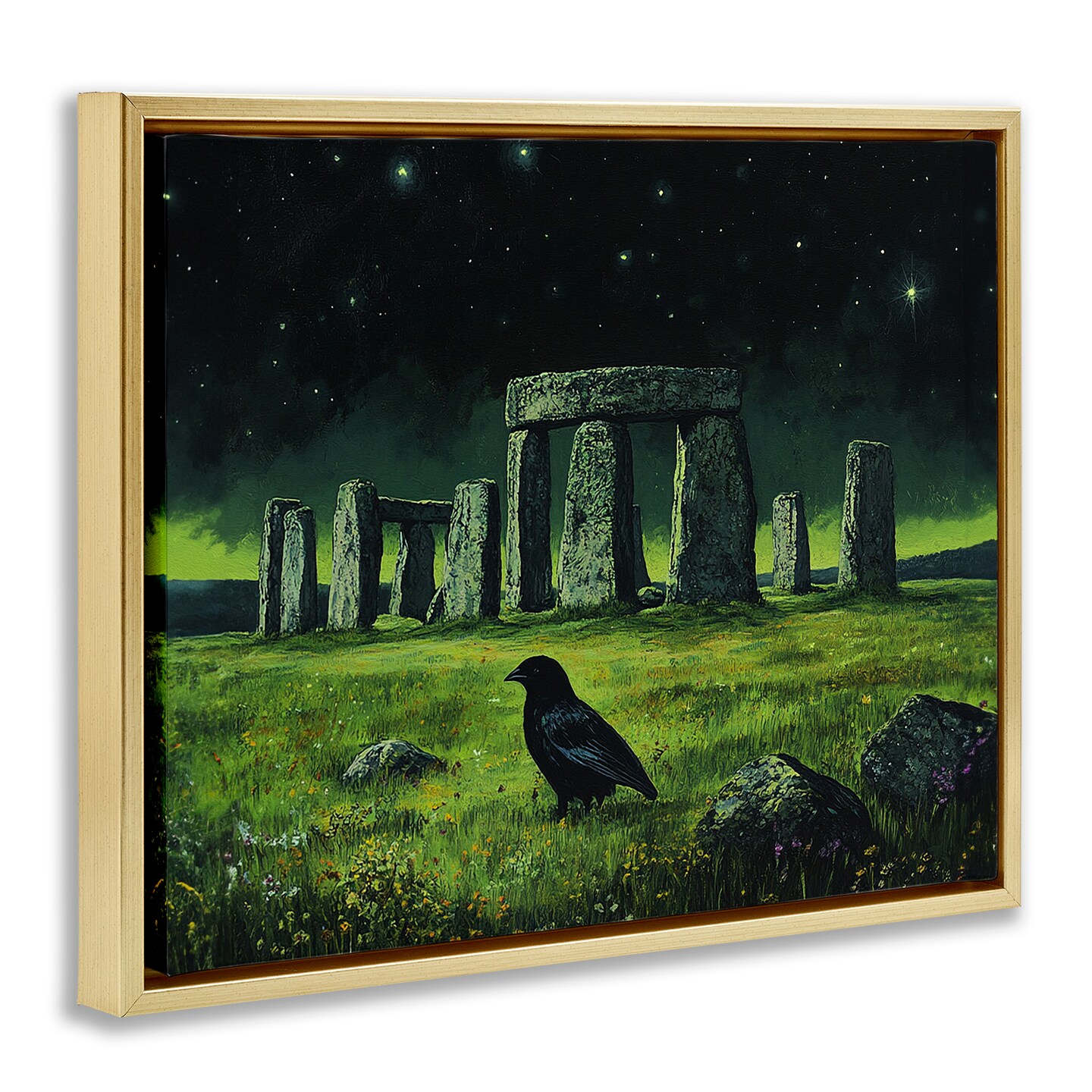 Stupell Industries Crow &#x26; Stonehenge at Night Floating Frame Design by Tom Crehan