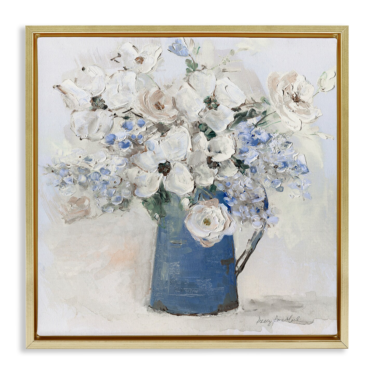 Stupell Industries Bouquet in Blue Country Vase Floating Frame Design by Sally Swatland