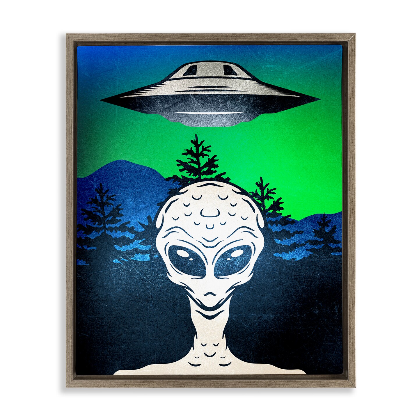 Stupell Industries Alien and UFO Scene Floating Frame Design by Kim Allen