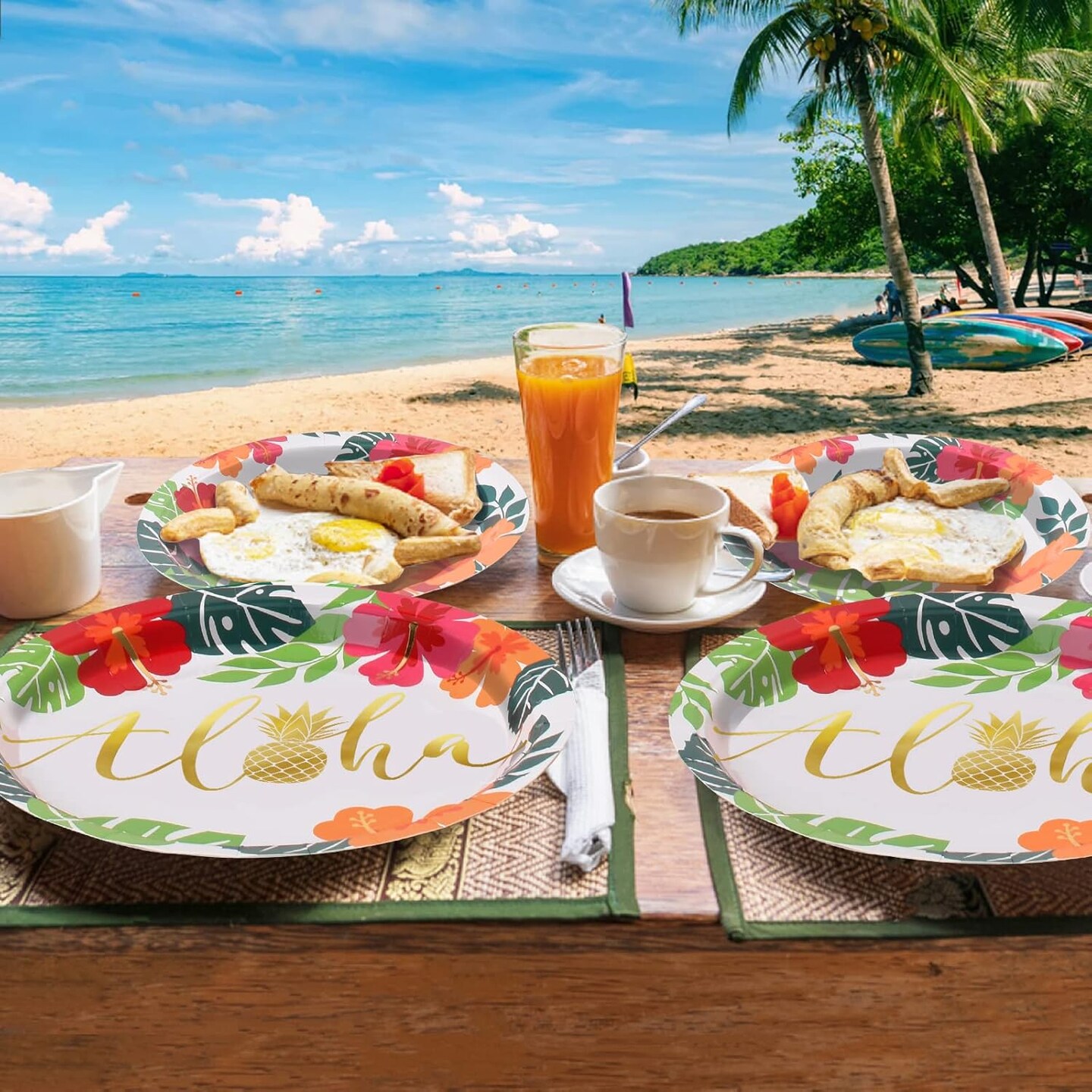 Tropical Luau Party Supplies Flamingo Party Dinnerware Set Disposable Paper Plates Napkins Cups and Tablecloth for Hawaiian Beach Party Decorations
