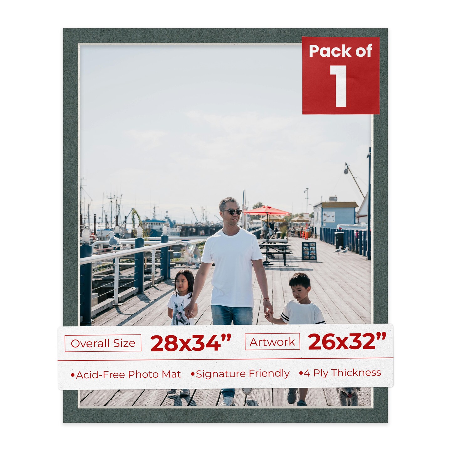 Dark Grey Suede Mat Board for 28x34 Frames - Fits 26x32 Photos