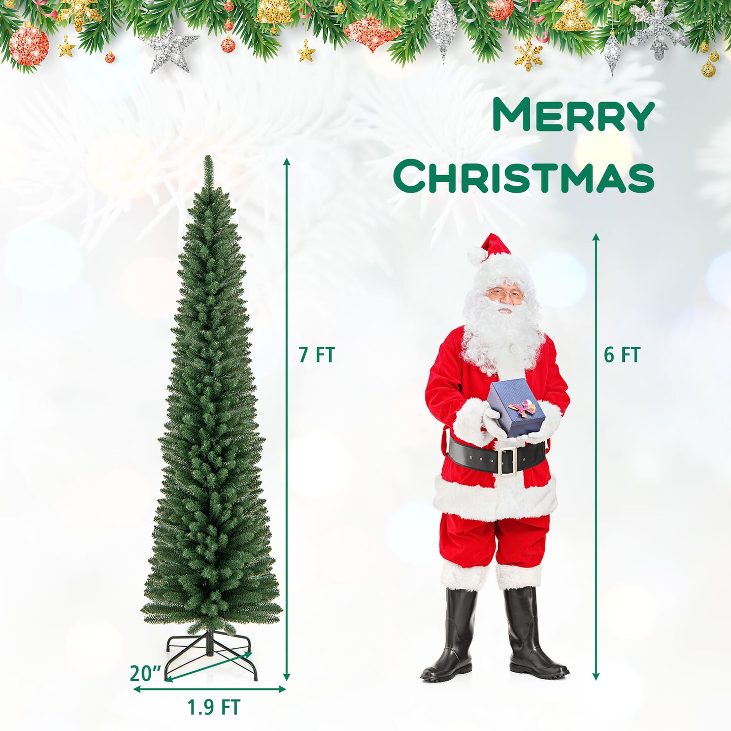Pencil Christmas Tree with Memory Wire Branch Tips and Upgraded Metal Stand