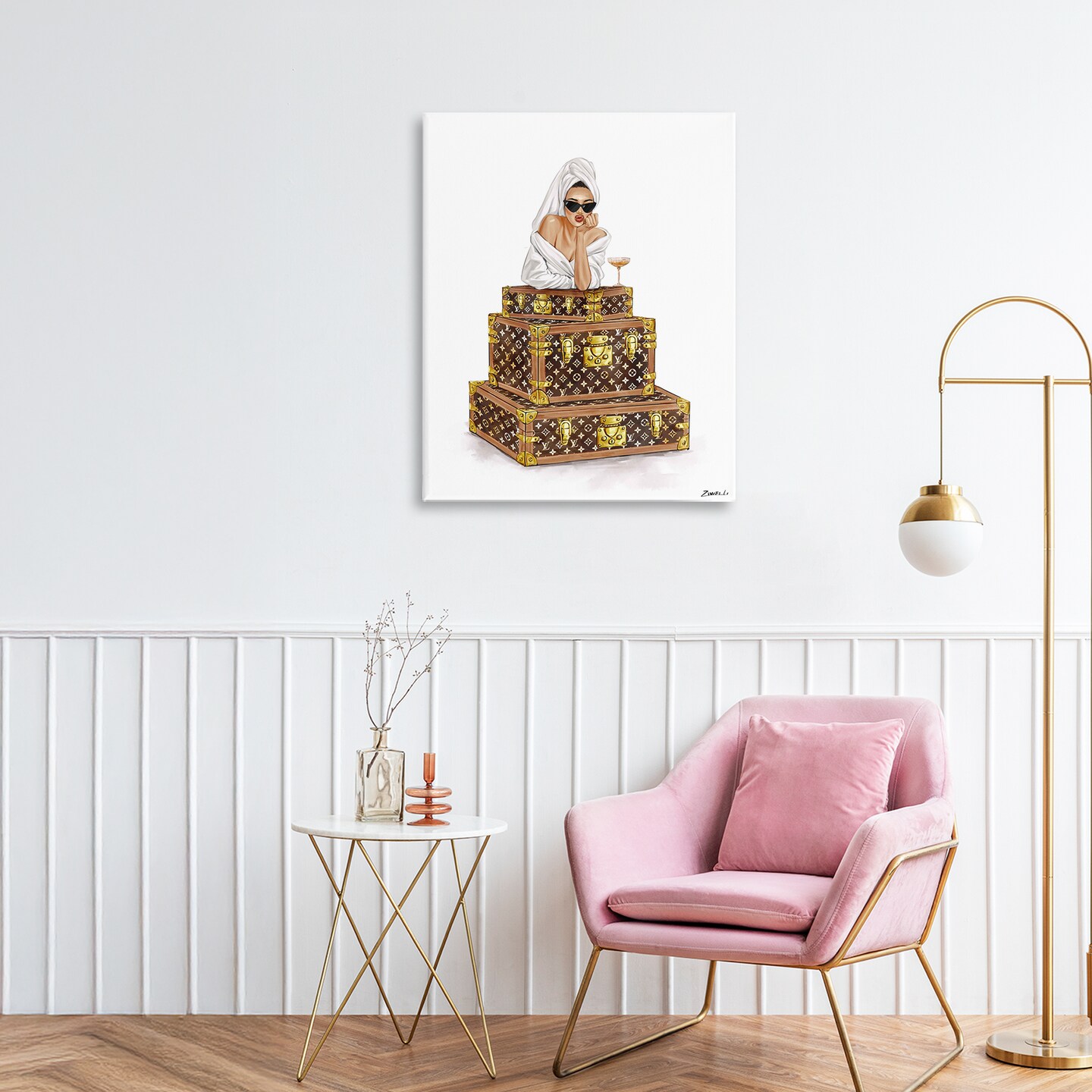 Stupell Industries Luxury Bathrobe Girl & Champagne Canvas, design by Ziwei Li