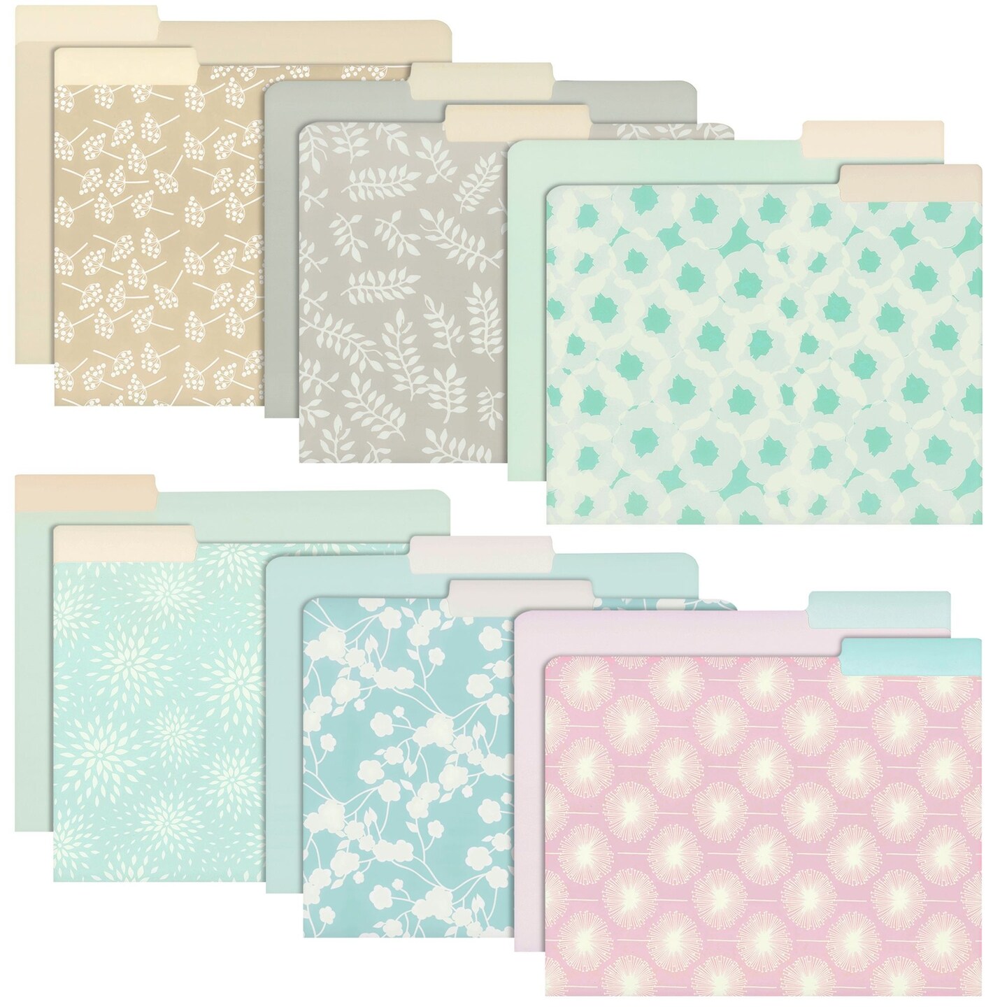 Juvale 12-Pack Pretty Pastel Decorative File Folders for Women and Girls, Cute Classroom Supplies, Office, Organization Letter Size, 1/3 Cut Tabs, 12 Assorted Patterns and Solids (11.5x9.5 In)