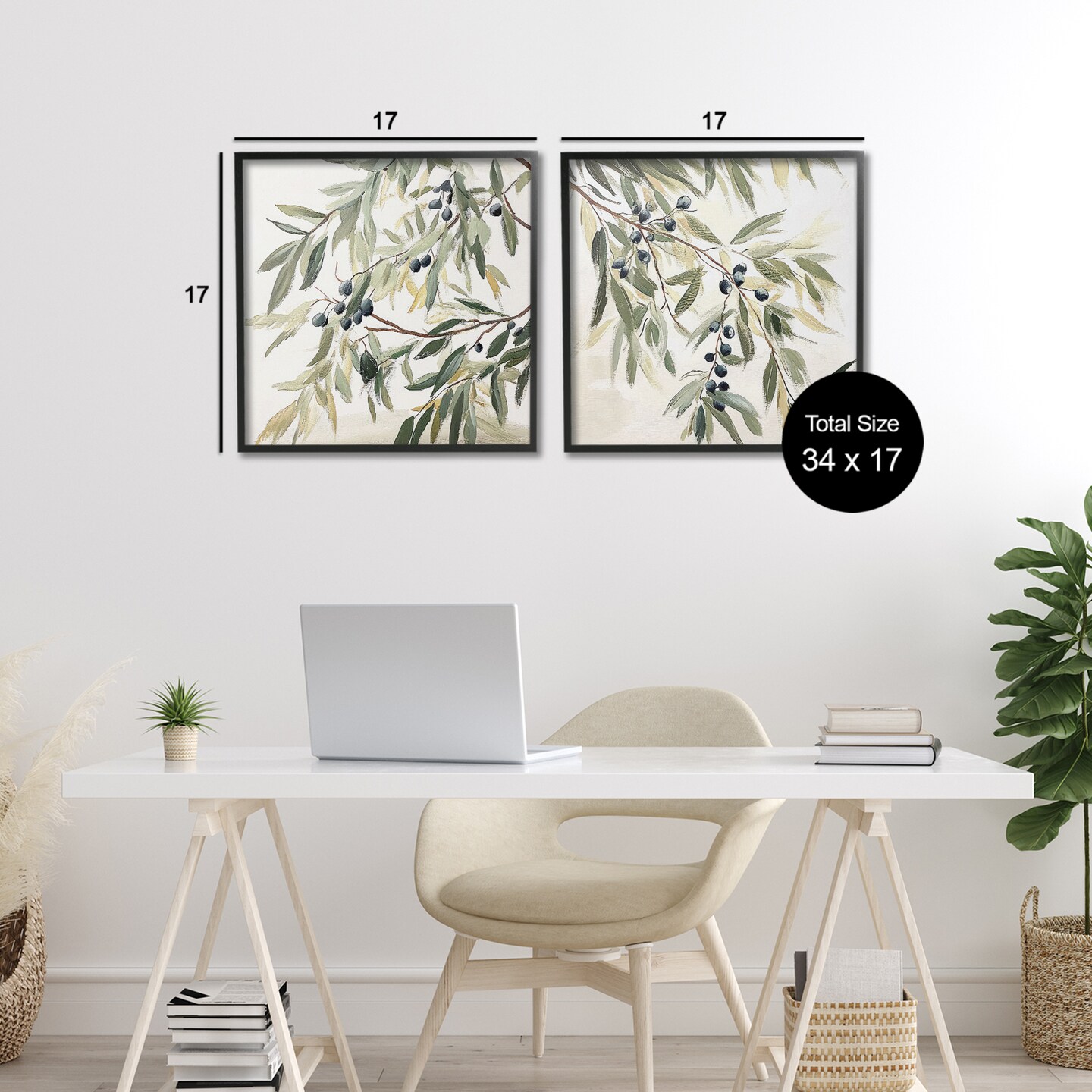 Stupell Industries Olive Branches in Pastel 2pc Framed Giclee Set, design by Mona Grace
