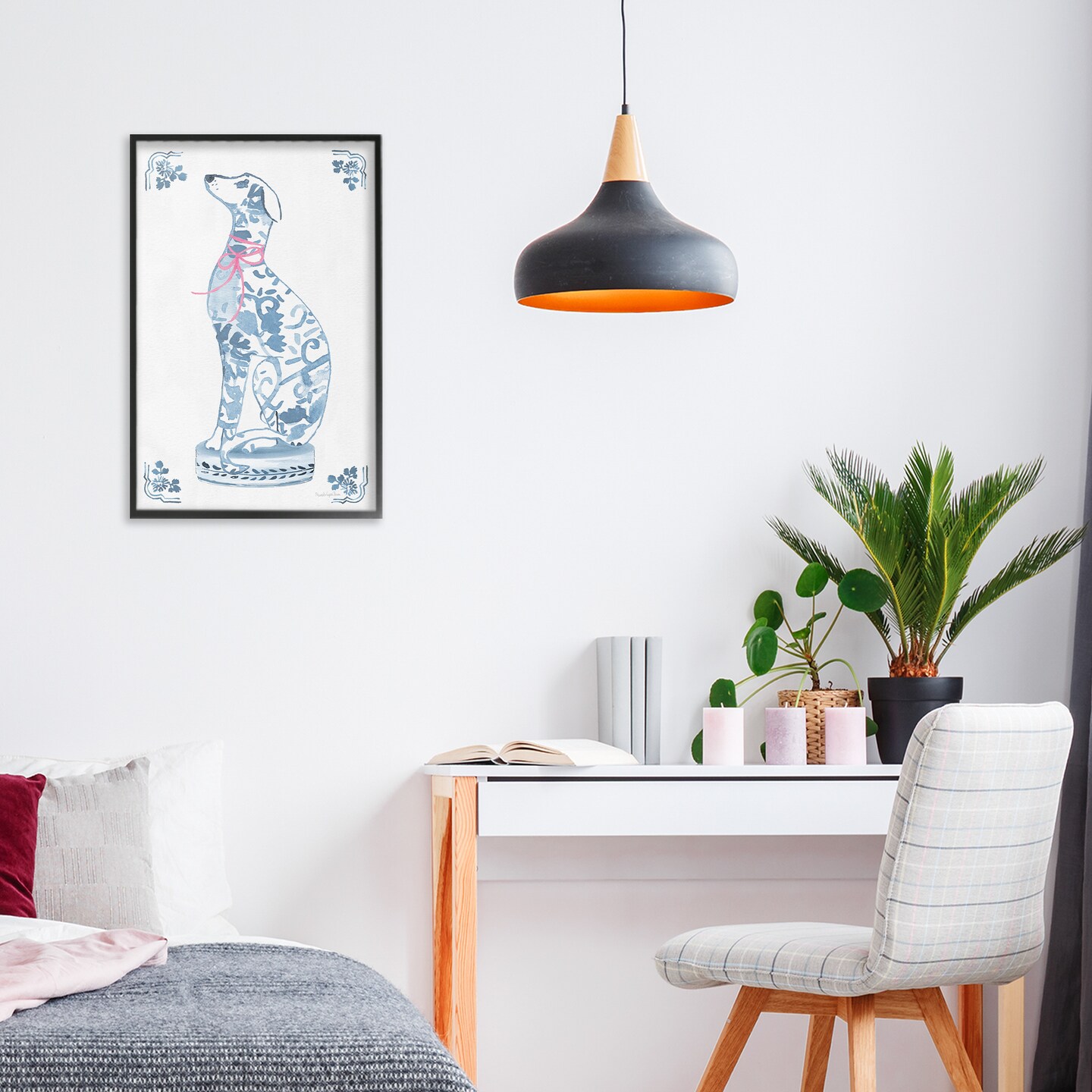 Stupell Industries Chinoiserie Dog Sculpture Framed Giclee, design by Mercedes Lopez Charro