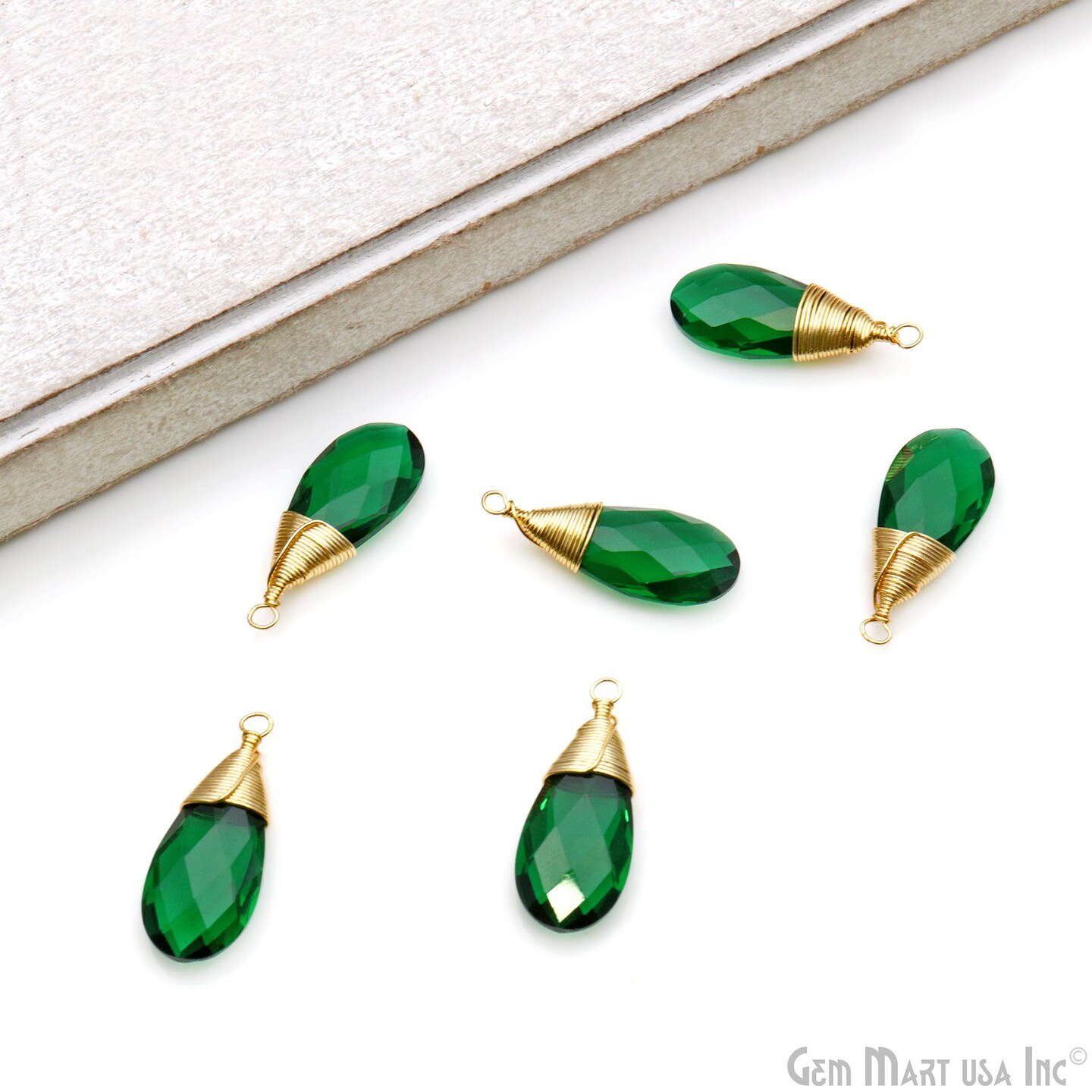 Pears Drop Pendant, Gold Wire Wrapped Single Bail 25x10mm, Gemstone Connector Bracelet Charm, GemMartUSA (50596)