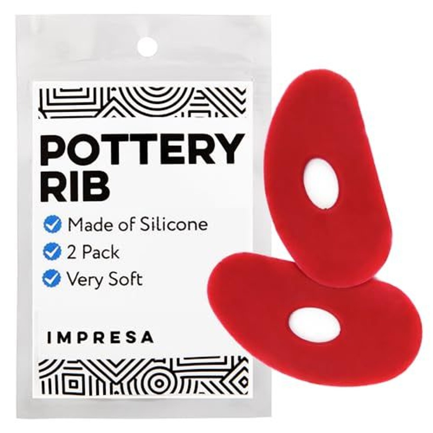 IMPRESA Soft Ribs for Pottery - Pack of 2 - Ultra-Soft, Red Silicone Shaping Pottery Tools for Crafting - Smooths and Shapes While Removing Finger Marks - Ideal for Wheel Throwing and Handbuilding