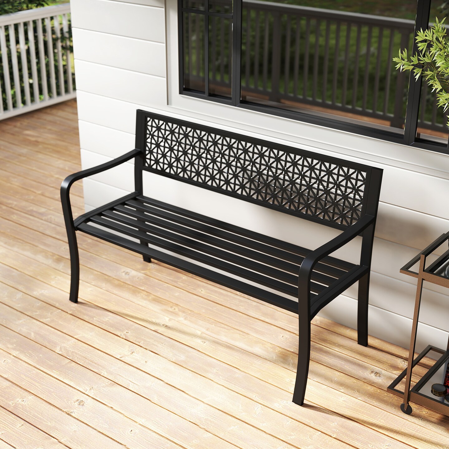 Outdoor Metal Garden Bench 50" with Decorative Backrest for 2-3