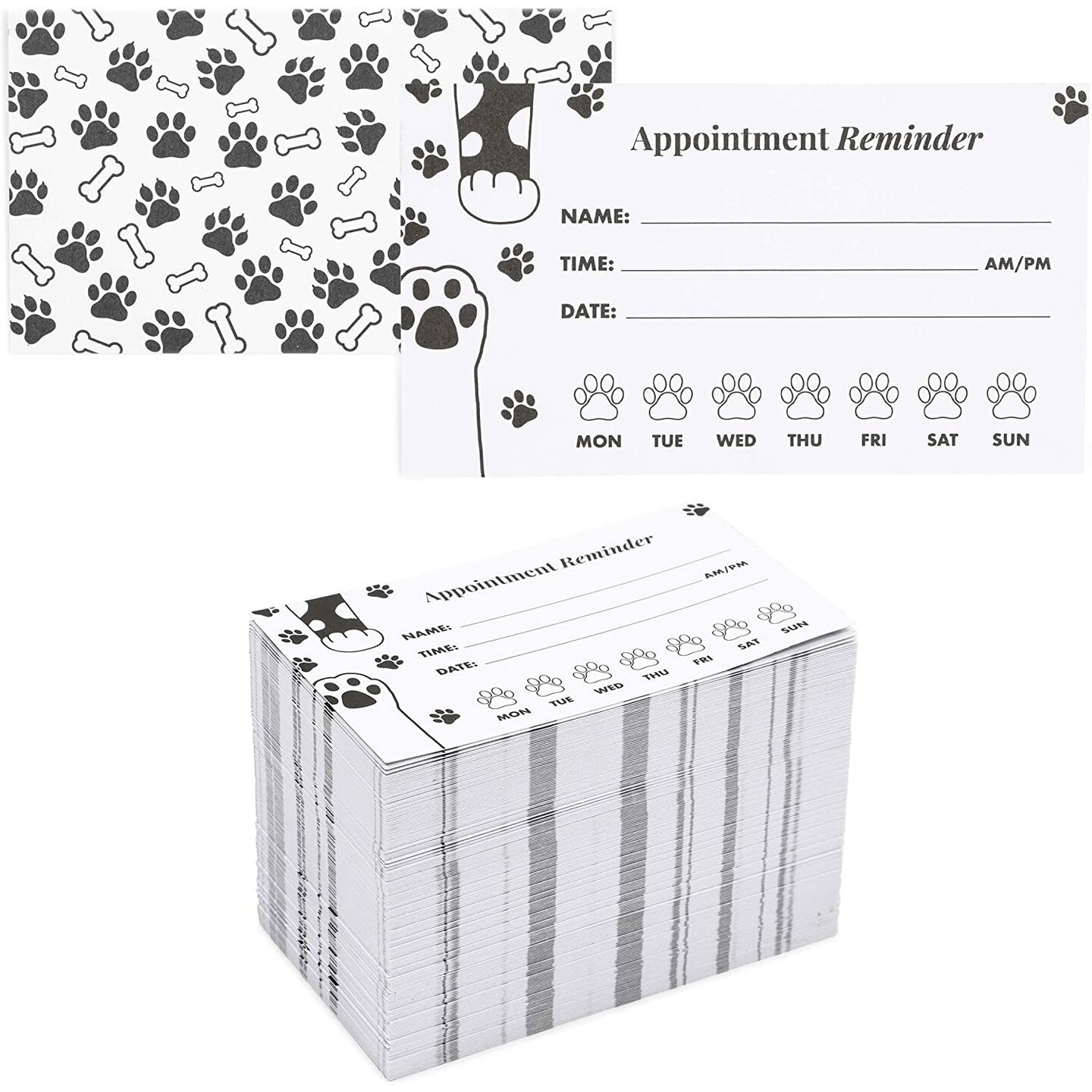 Paw Print Appointment Reminder Cards, Vet Office Supplies (3.5 x 2 In, 200 Pack)