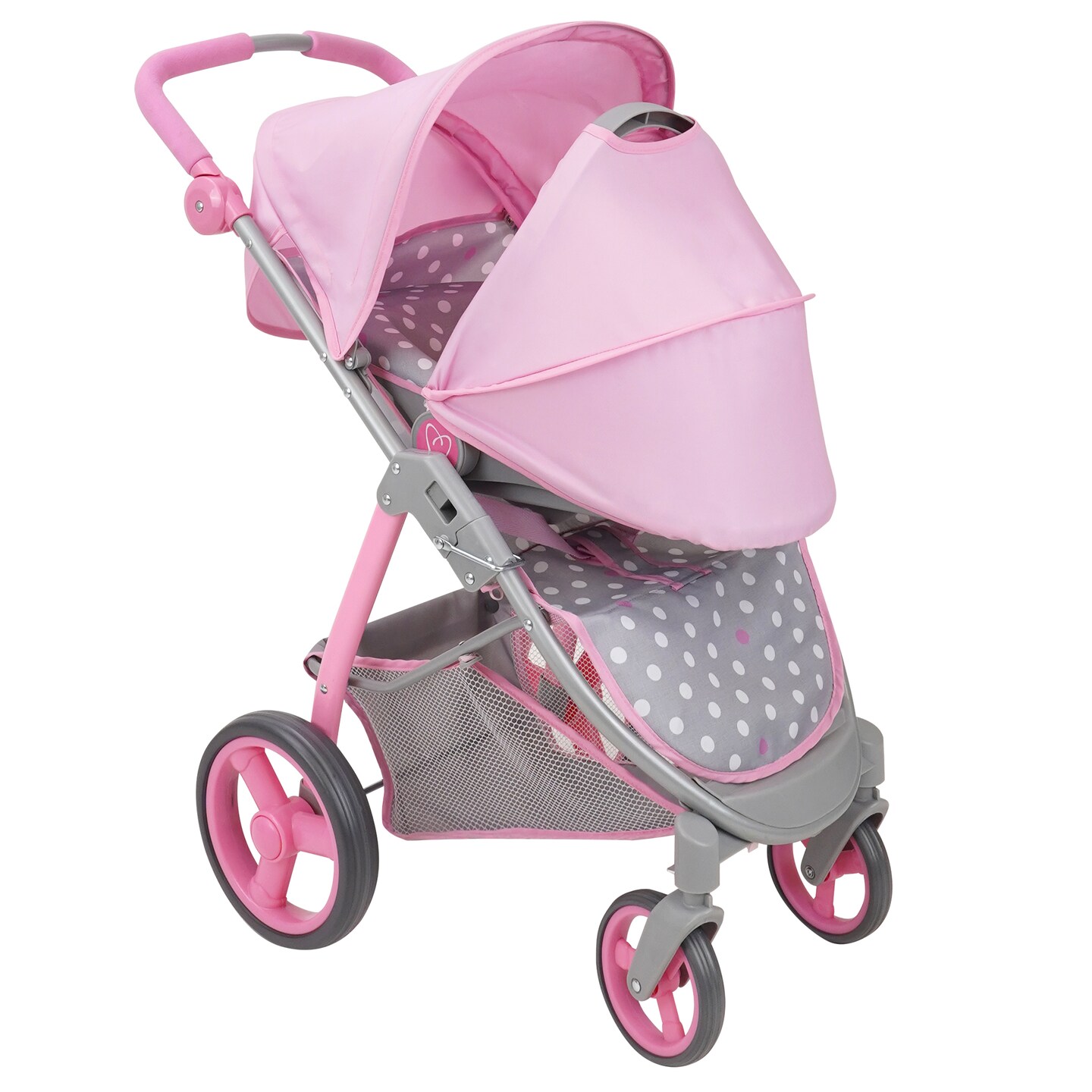 Cotton Candy Pink Doll Travel System in Grey Polka Dots, Fits Dolls Up to 18"