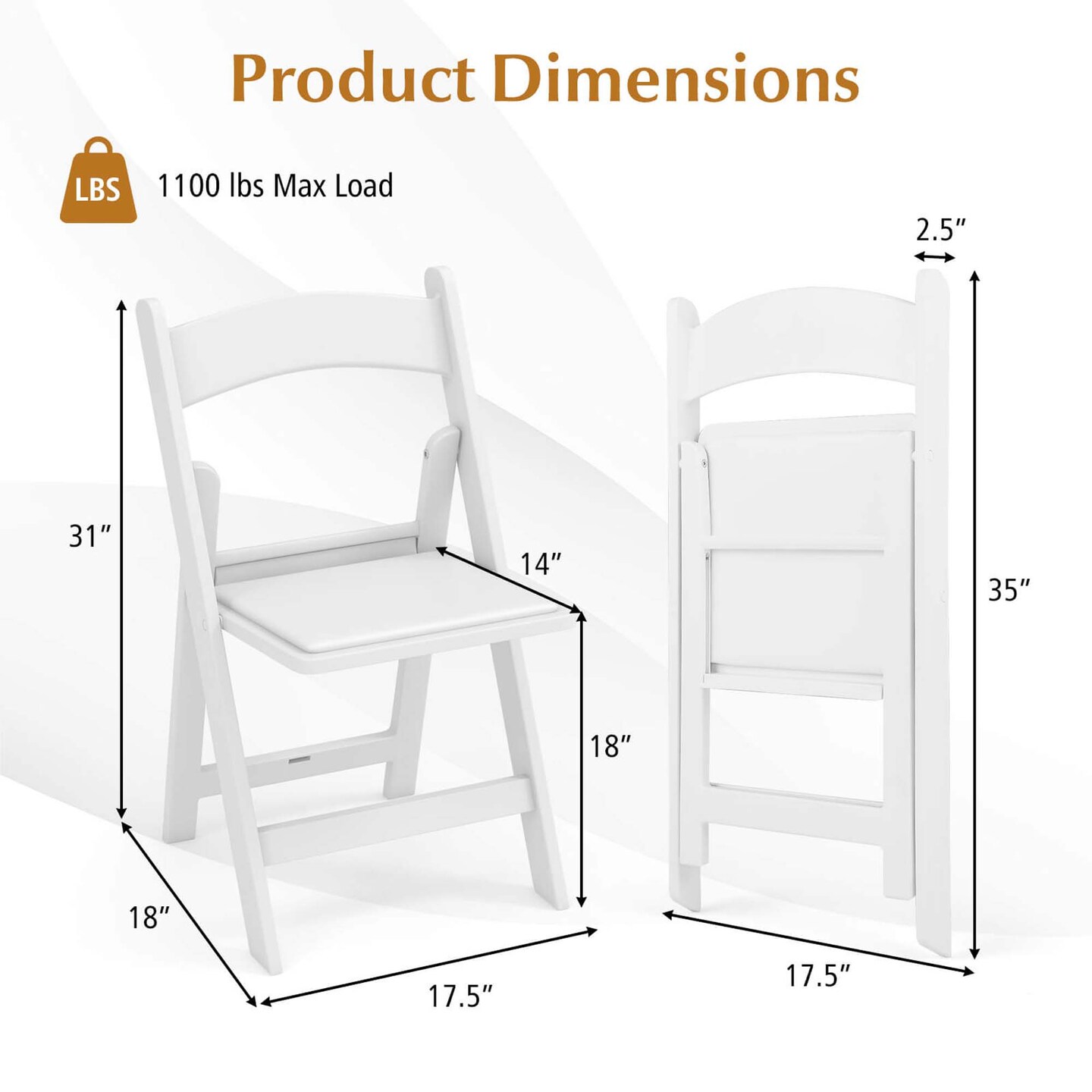 Costway 4/8/12/16/20 Pack Resin Folding Chairs with Padded Seat All-Weather Resin Frame Patio