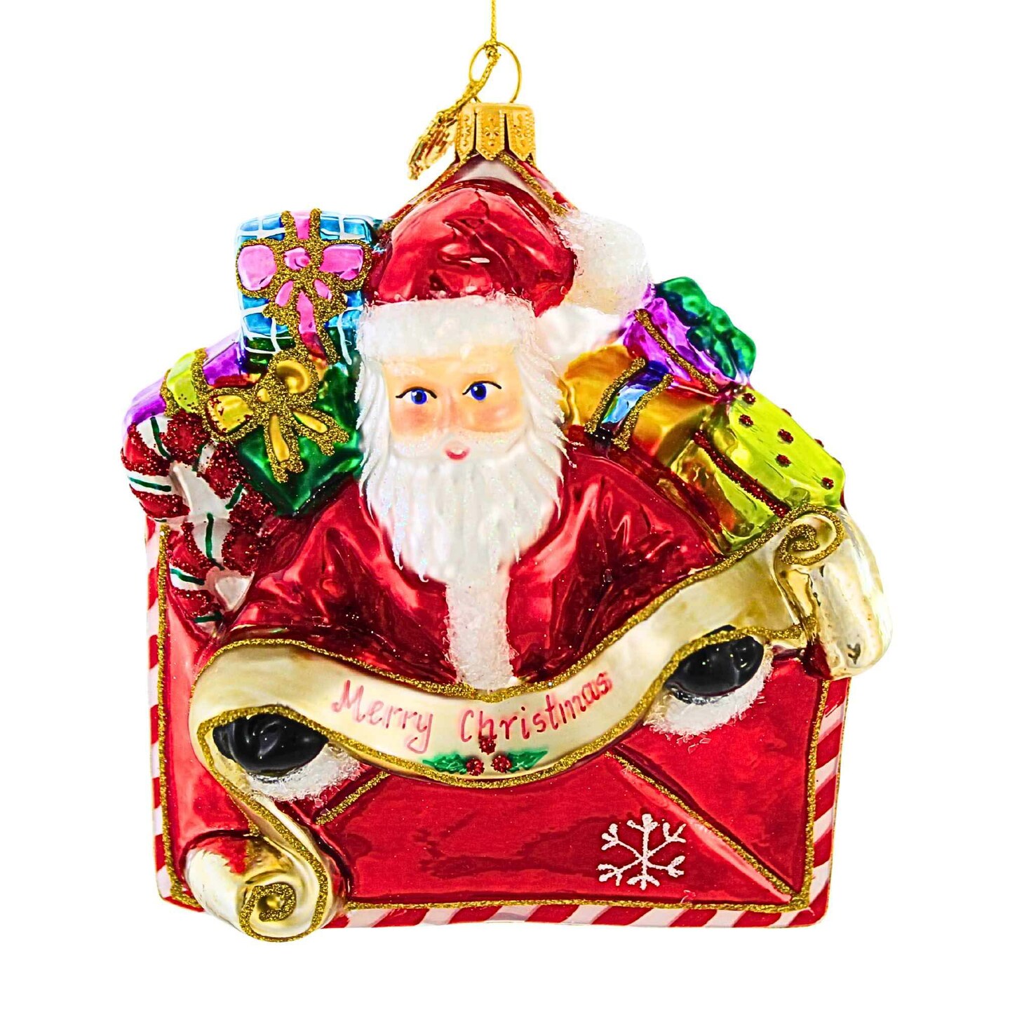 Huras Family 4.5 Inch Season's Greetings From Santa Christmas Tree Ornament , Hand-Painted Keepsake
