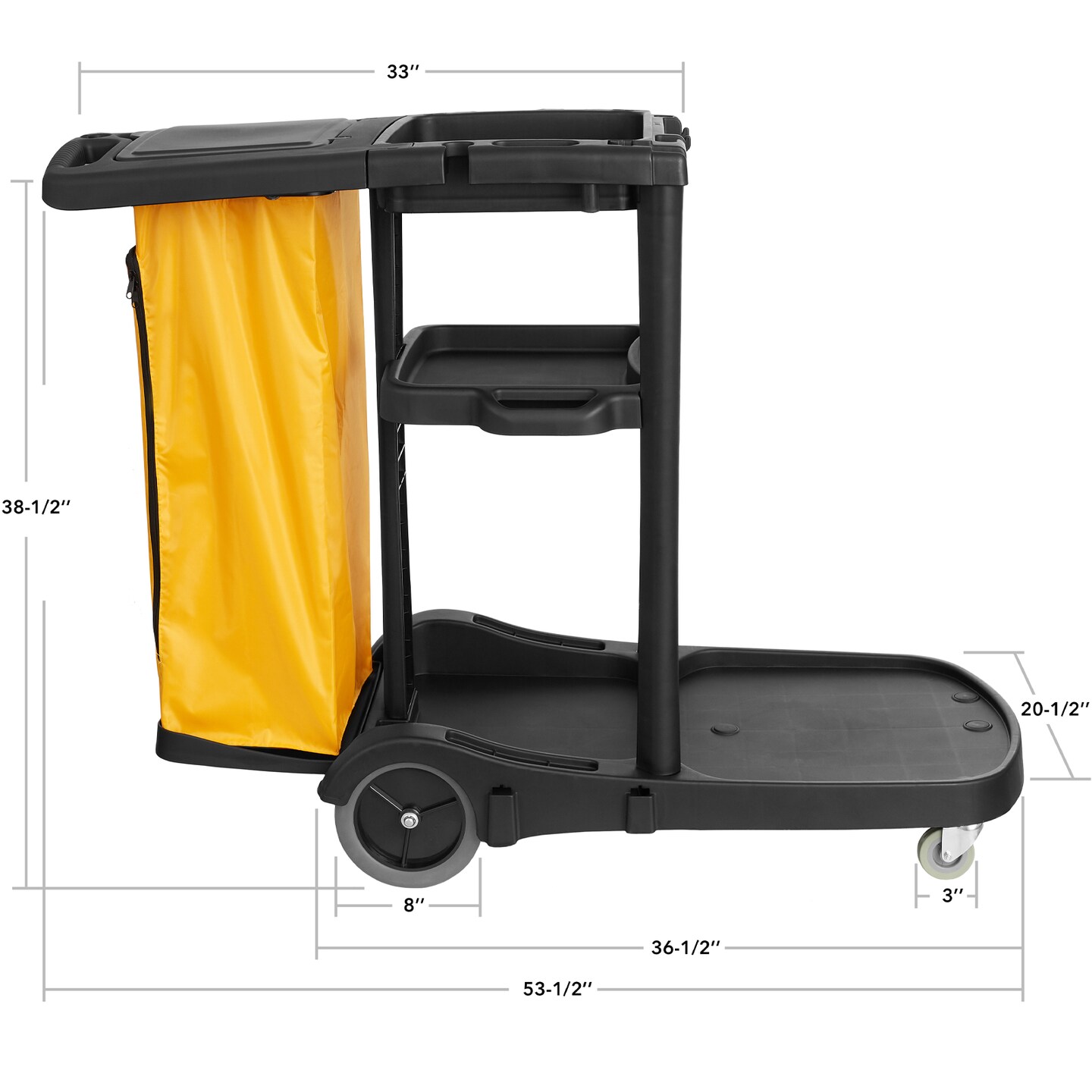 Dryser Commercial Janitorial Cleaning Cart on Wheels - Black Housekeeping Caddy with Cover, Shelves and Vinyl Bag