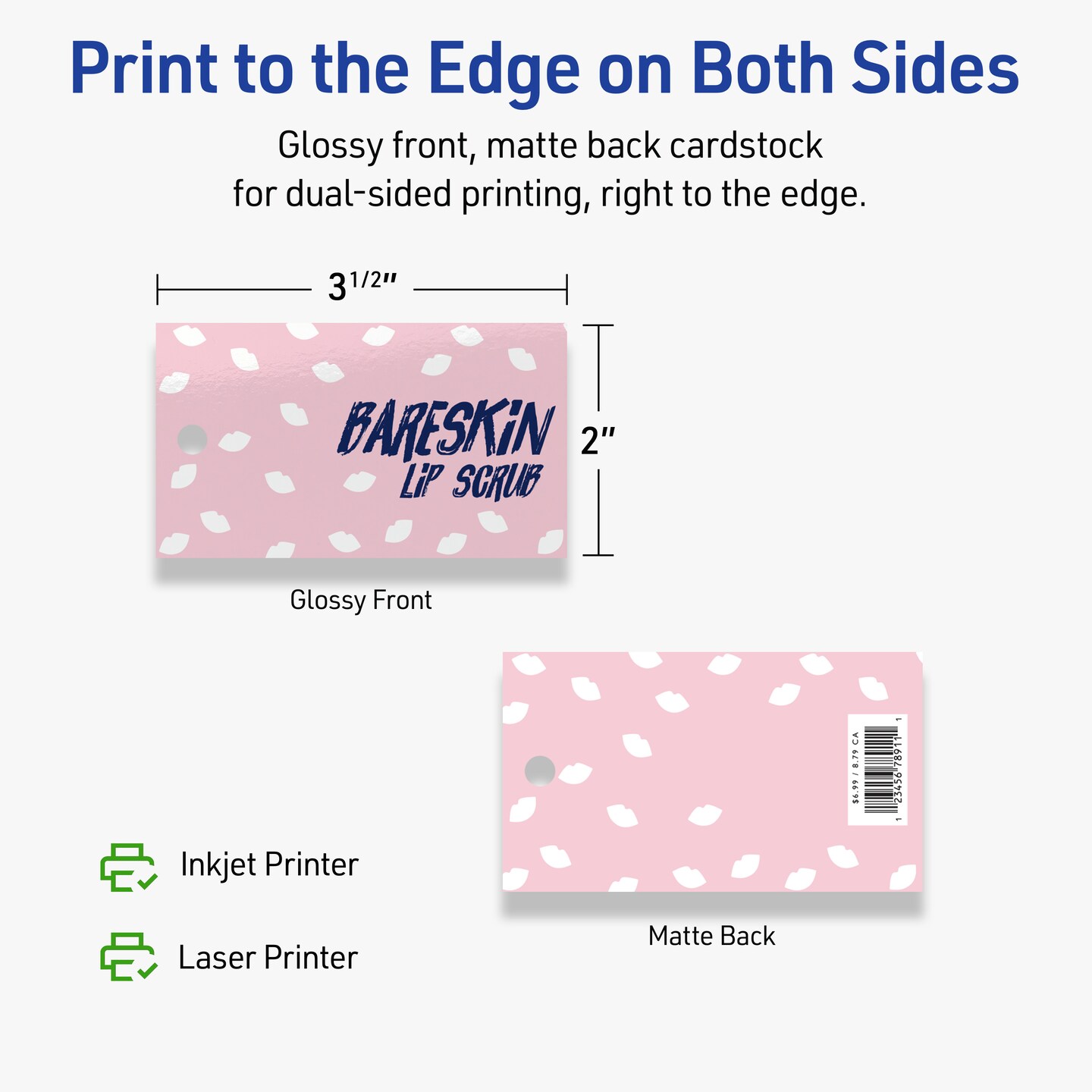 2&#x22; x 3-1/2&#x22; Rectangle, Glossy White Printable Tags