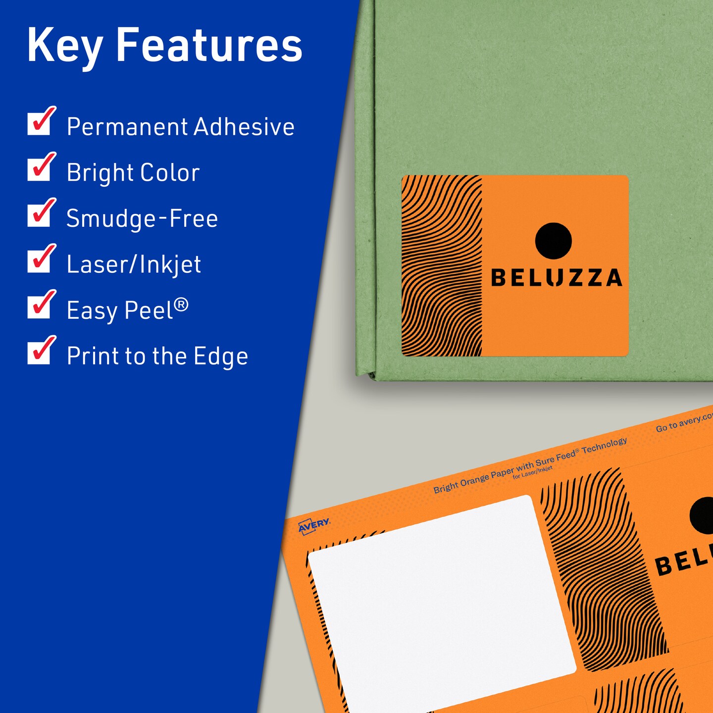 Avery Bright Orange Paper Labels, 3&#x22; x 3.75&#x22; Rectangle