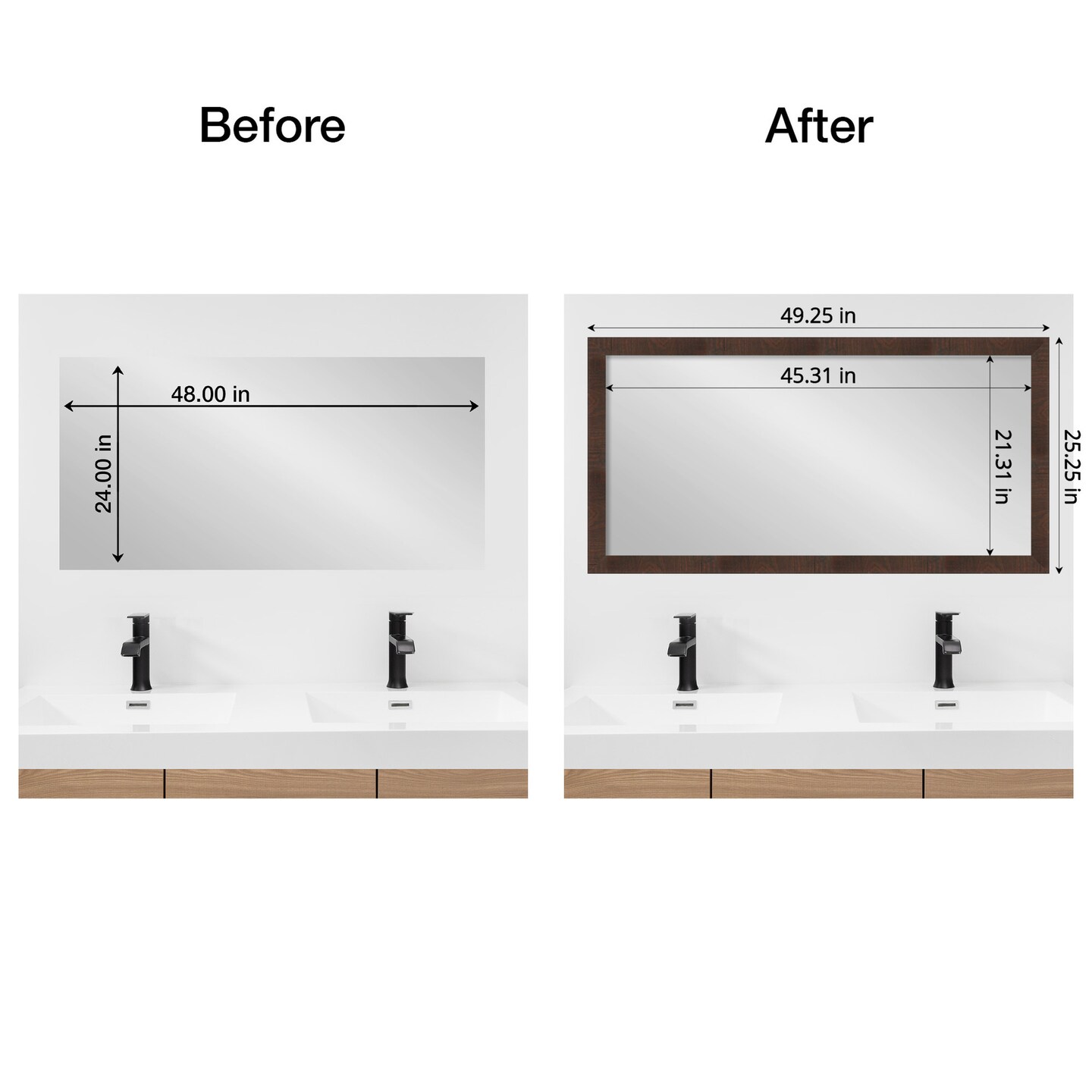 Amanti Art Mirror Makeover Bathroom Mirror Frame Border Kit - Fully Assembled Peel and Stick Frame - Mirror NOT Included - Wildwood Brown Narrow Trim