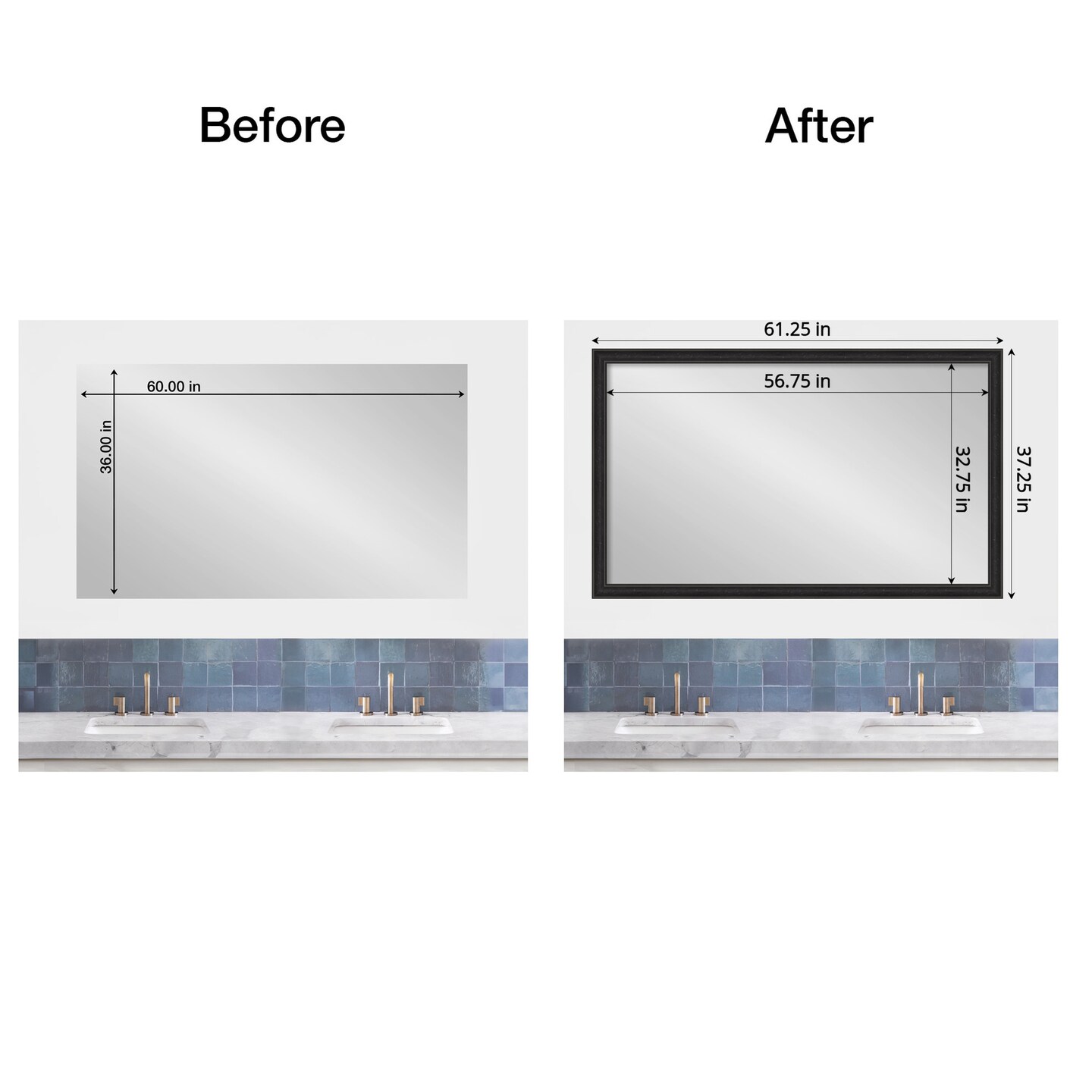 Amanti Art Mirror Makeover Bathroom Mirror Frame Border Kit - Fully Assembled Peel and Stick Frame - Mirror NOT Included - Shipwreck Narrow Trim