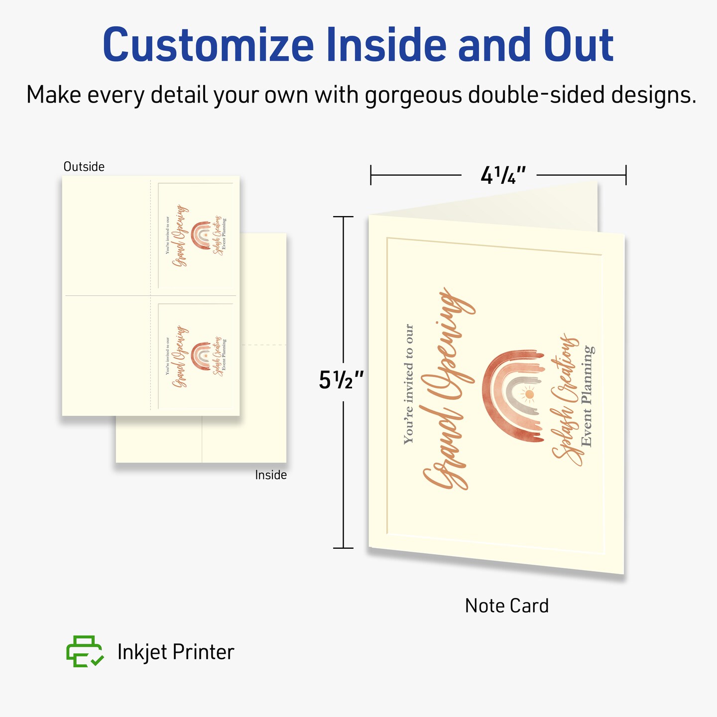Avery Printable Embossed Note Cards, Envelopes Included, 4.25" x 5.5", Matte Ivory, Inkjet Printer Compatible, 60 Blank Cards Total (8317)