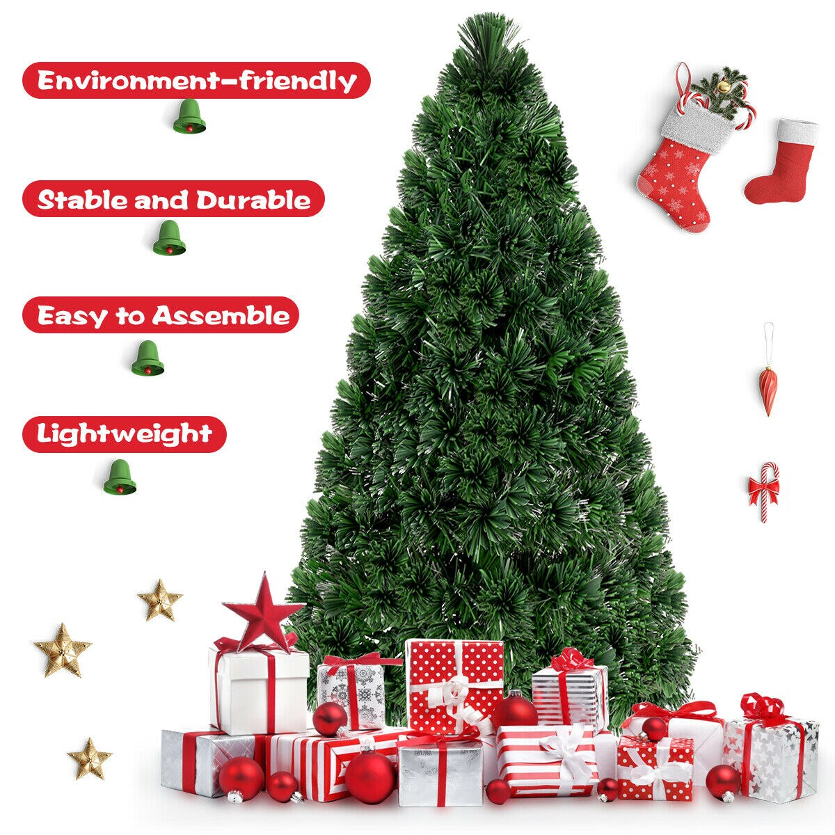 Costway 3/4/5/6 Ft Pre-Lit Fiber Optic PVC Christmas Tree Plastic