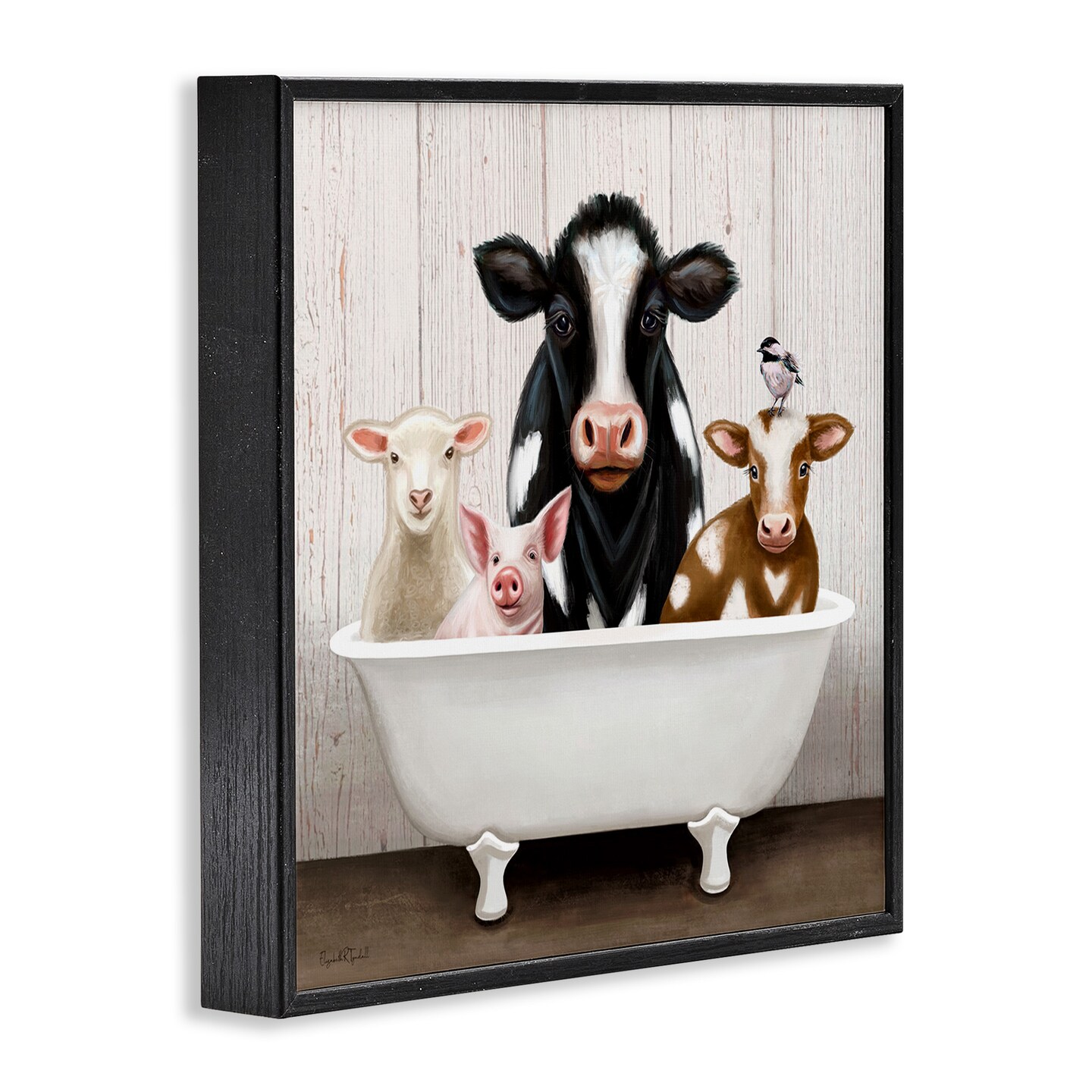 Stupell Industries Country Animals Farmhouse Claw Bathtub Framed Giclee Art