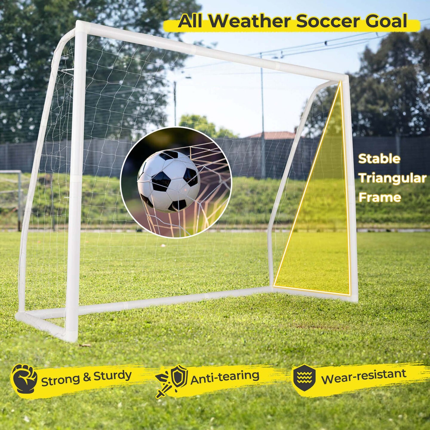Costway All Weather Soccer Goal Football Training Equipment with Anti-tearing Net