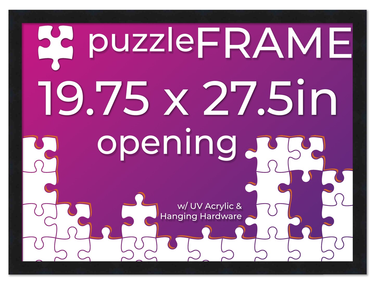 19.75x27.5 Jigsaw Puzzle Frame Kit - Kit Includes Puzzle Glue Sheets, Black Wood Puzzle Frame, UV Acrylic, Backing,, Hanging Hardware