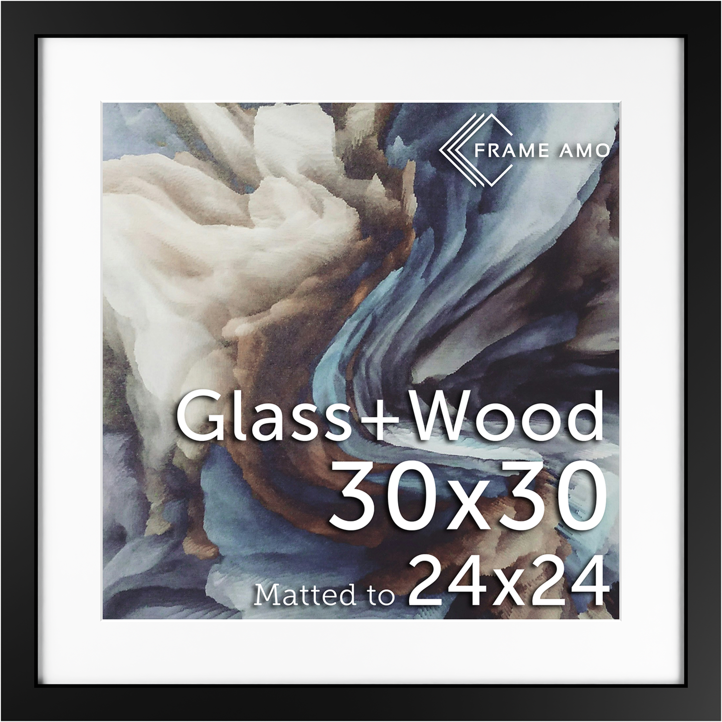 Frame Amo Black Solid Wood Picture Frame with White Mat, Tempered Glass  Front, inch Wide, inch Thick