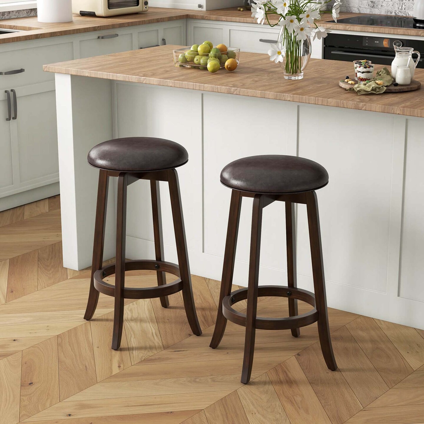 Costway 29" Counter Height Stools Set of 2/4 with 360° Swivel Round Seat & Footrest