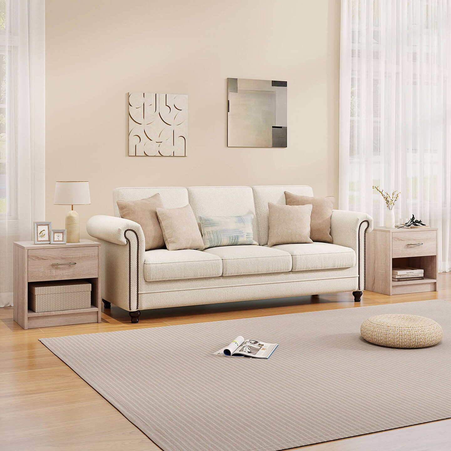 Costway Modern Nightstand Bedside Table with Drawer Open Storage Shelf for Small Spaces Light Gray/Oak&White/Natural&White/Natural/White/Dark Gray/Brown