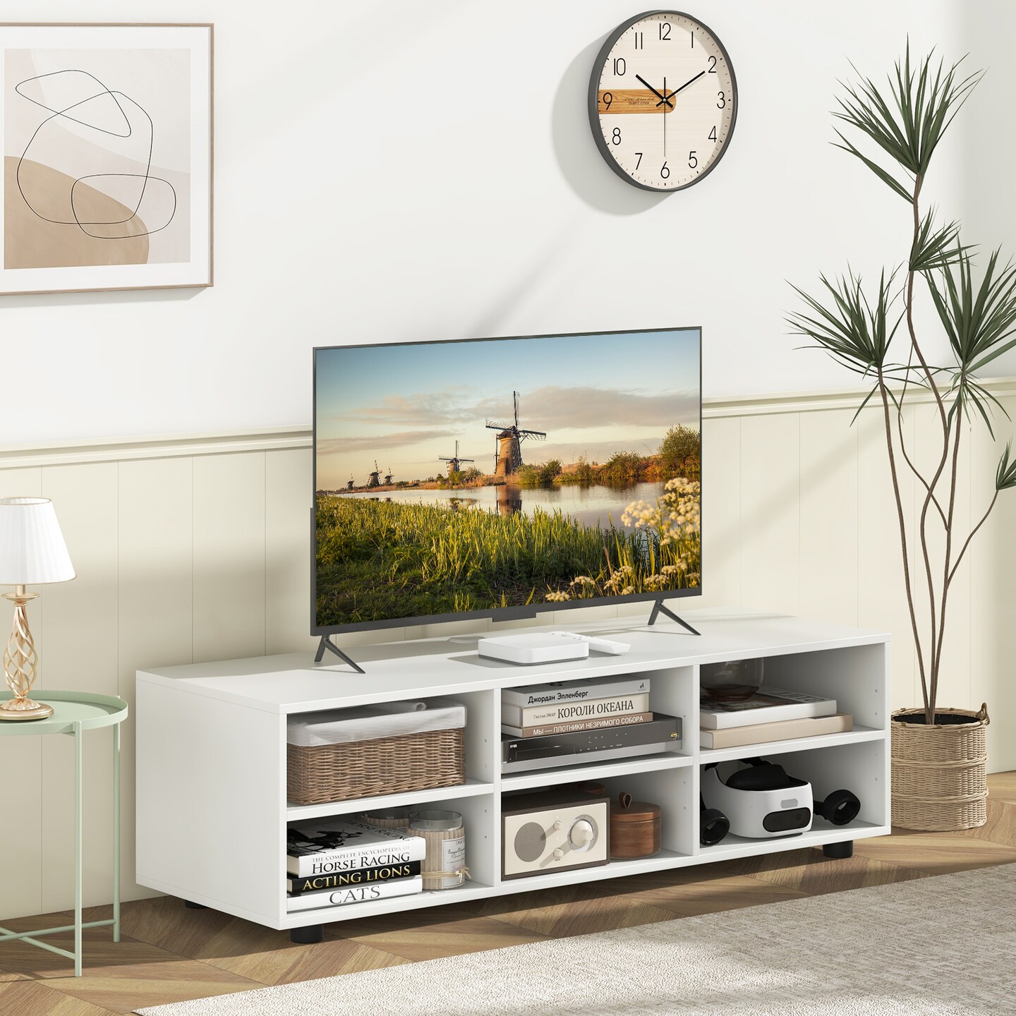 Costway TV Stand TV Console Cabinet 6-Cubby Media Console Entertainment Center with Adjustable Shelves