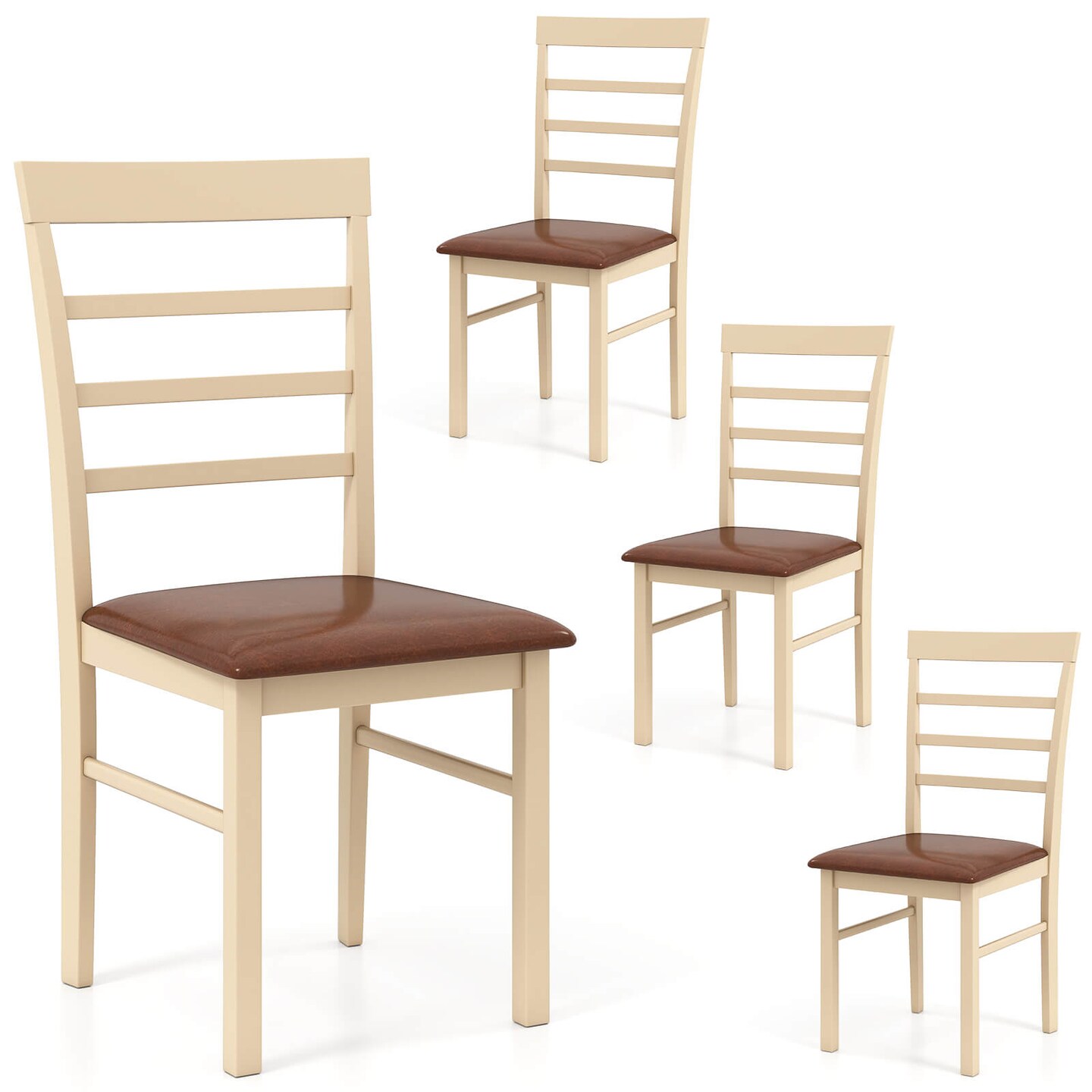 Costway Wooden dining chair set of 2/4 with rubber wood frame padded seat for kitchen