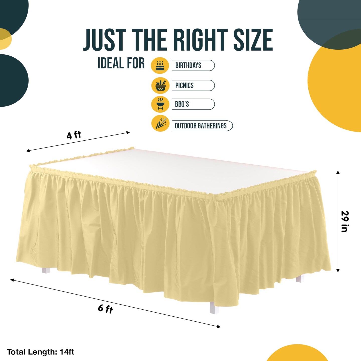 Ruffle Disposable Table Skirt 14 Ft Long Pleated Table Skirts with Adhesive Strip – Fits 6ft+ Rectangle or Round Tables – Ideal for Birthday Parties, Gender Reveal, Baby Showers & Event Decorations 6 pack by Exquisite