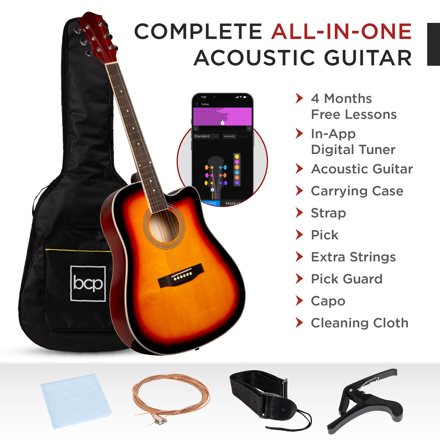 Best Choice Products 41in Full Size Beginner Acoustic Guitar Set with Case, Strap, Capo, Strings