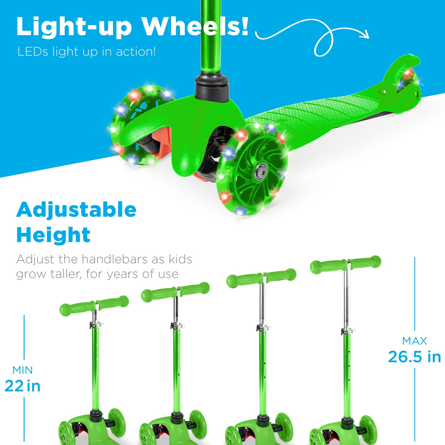 Best Choice Products Kids Mini Kick Scooter Toy w/ Light-Up Wheels and Height Adjustable T-Bar