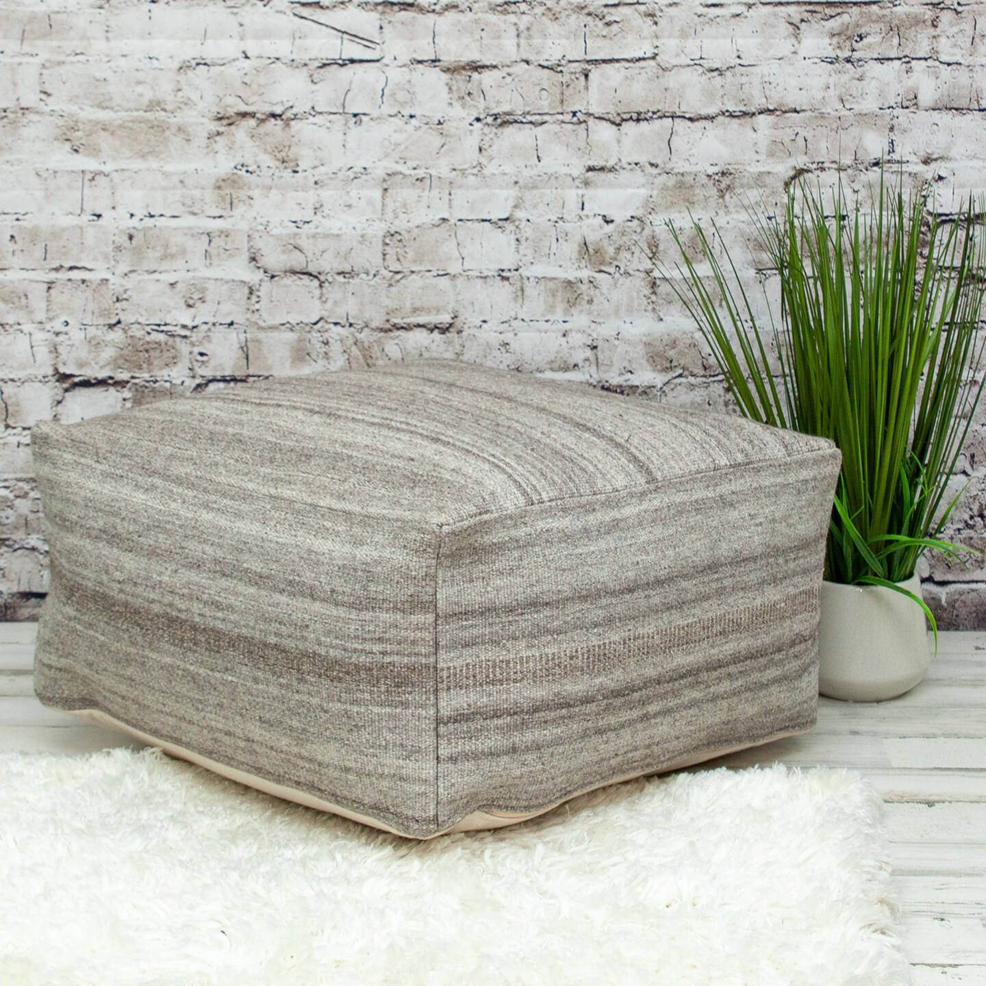 Nassau Collection Striped Pouf Ottoman - 24&#x22; - Gray and Brown