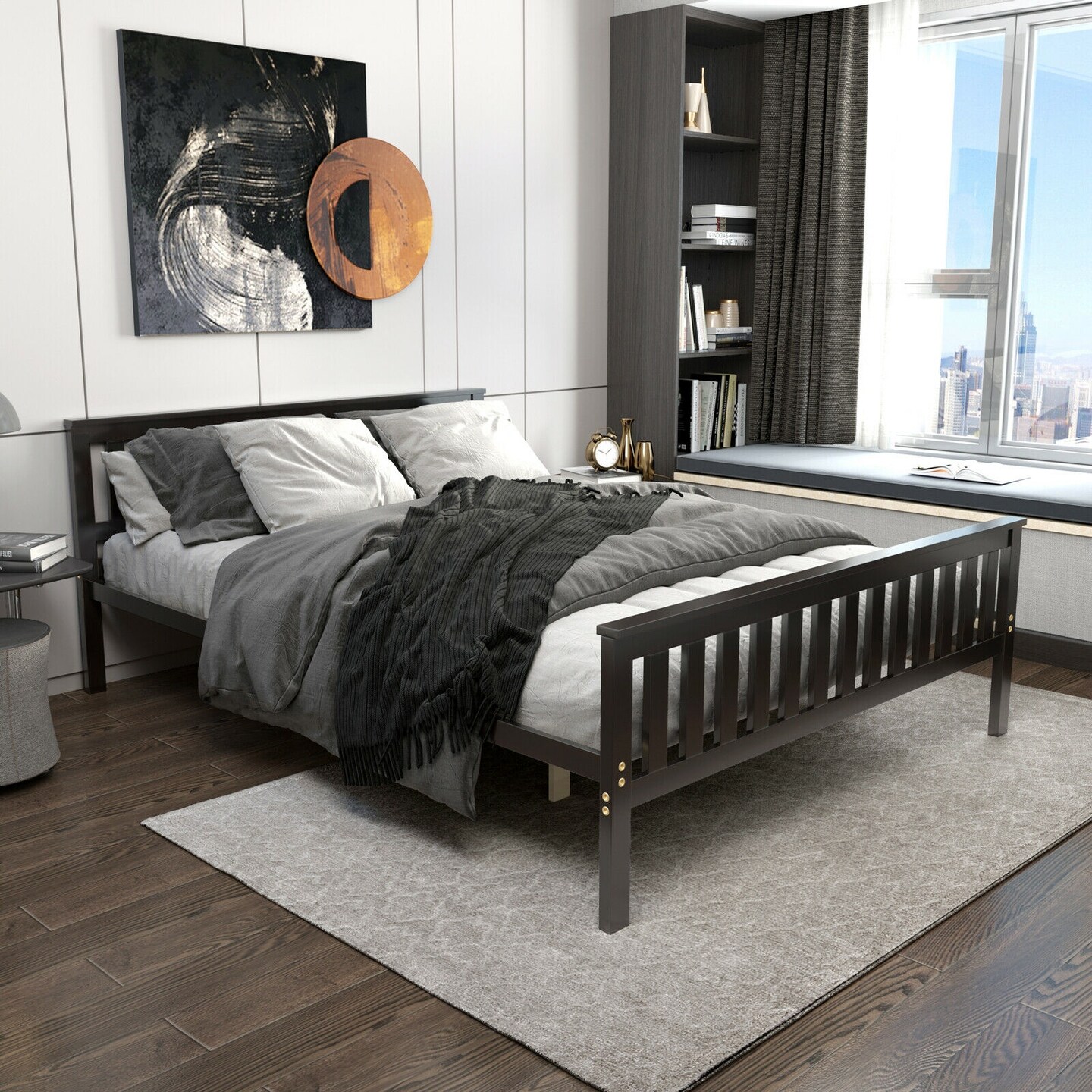Wood Platform Bed with Headboard - Twin/Full/Queen Size, Sturdy Frame, Modern Design