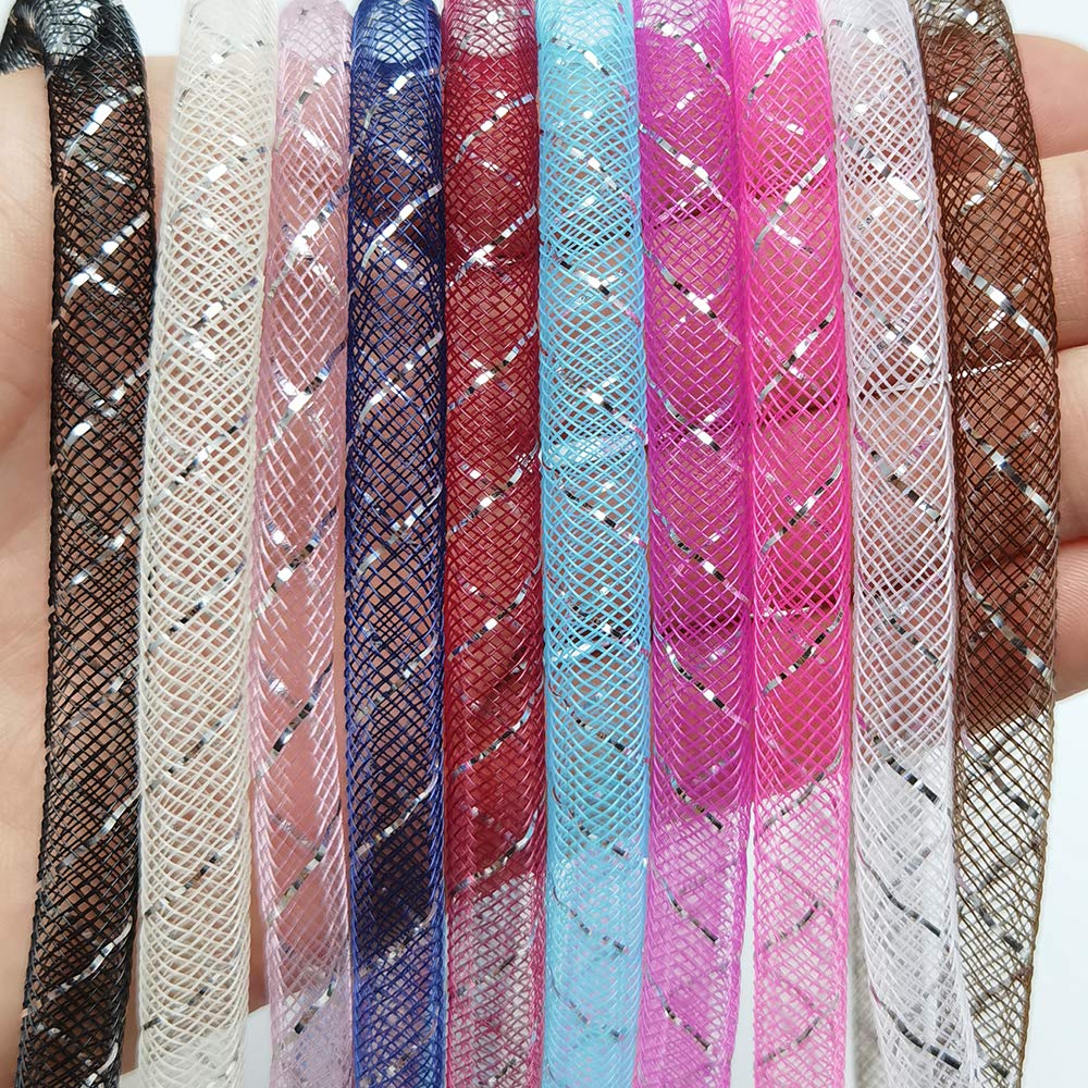 Craft Assorted 13 Colors 26Yards Solid Mesh Tube Deco Flex for Wreaths Crafts (Mix, 3/8&#x22;(8mm))